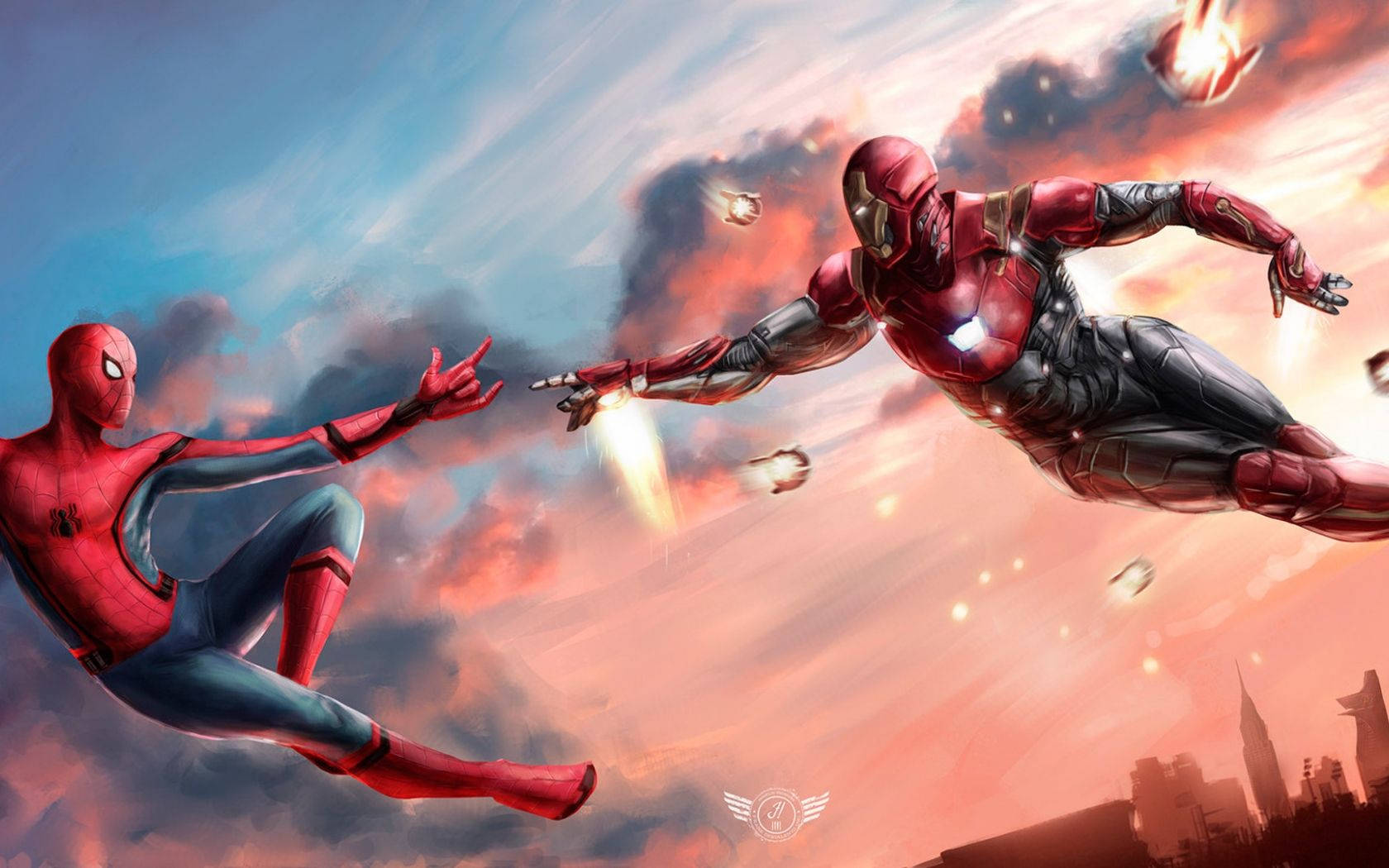 Spiderman na Iron Man Pamoja Katika Hatua Picha ya Ukuta