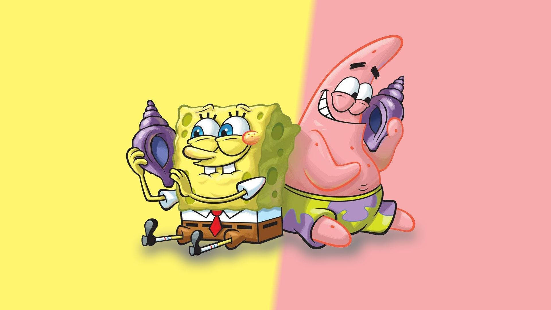 SpongeBob na Patrick wa Njano na Pinki Picha ya Ukuta