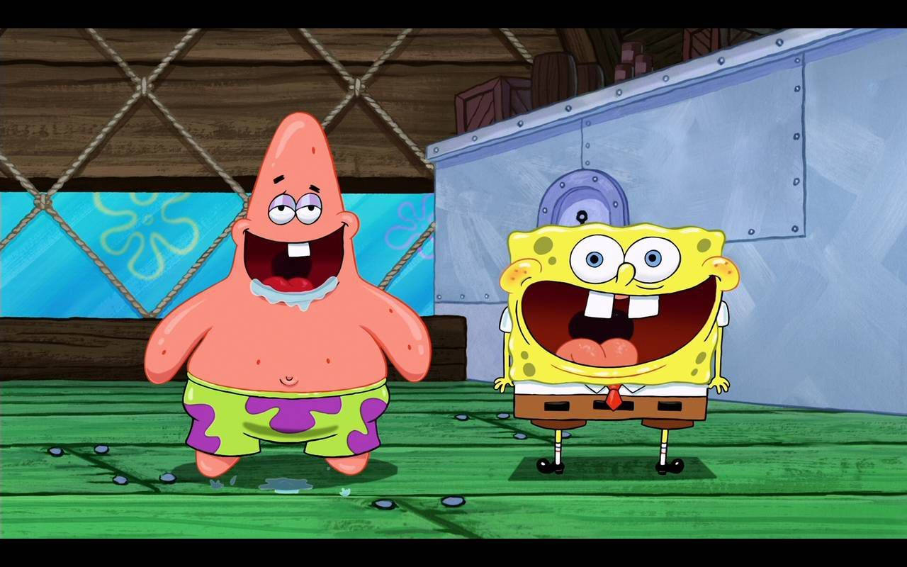 Spongebob na Patrick Wakiwa Wazuri Wakicheka Picha ya Ukuta
