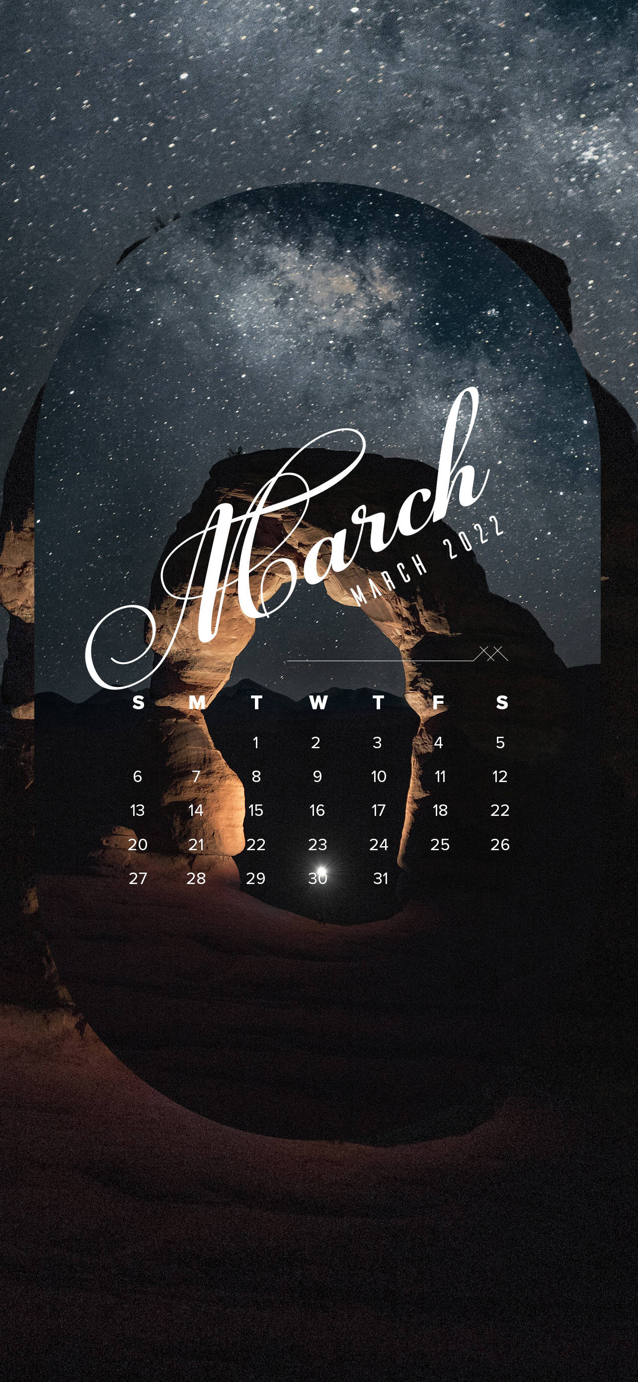 Starry March 2022 Calendar Picha ya Ukuta