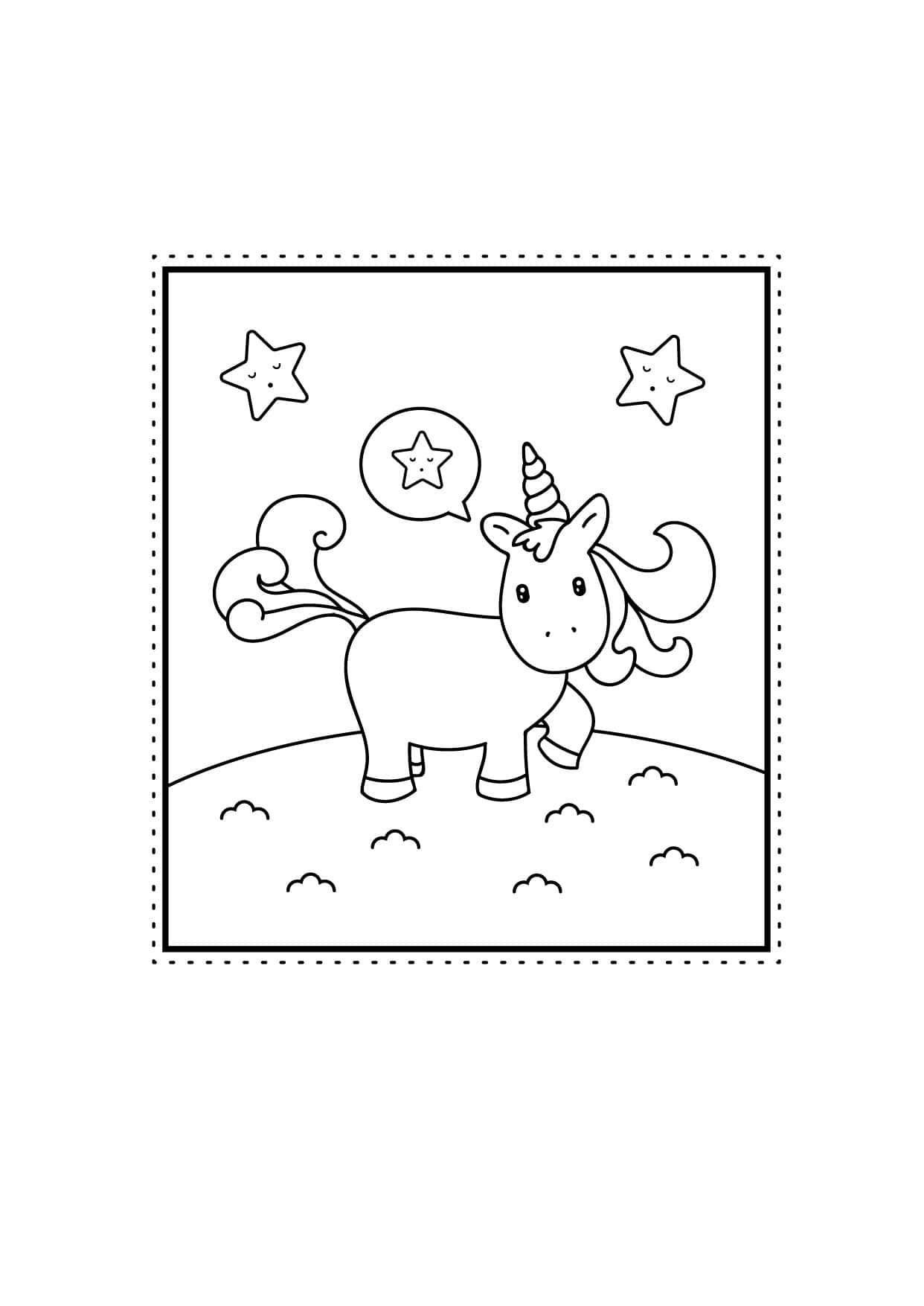 Stars Unicorn Coloring Page Picture Picha ya Ukuta