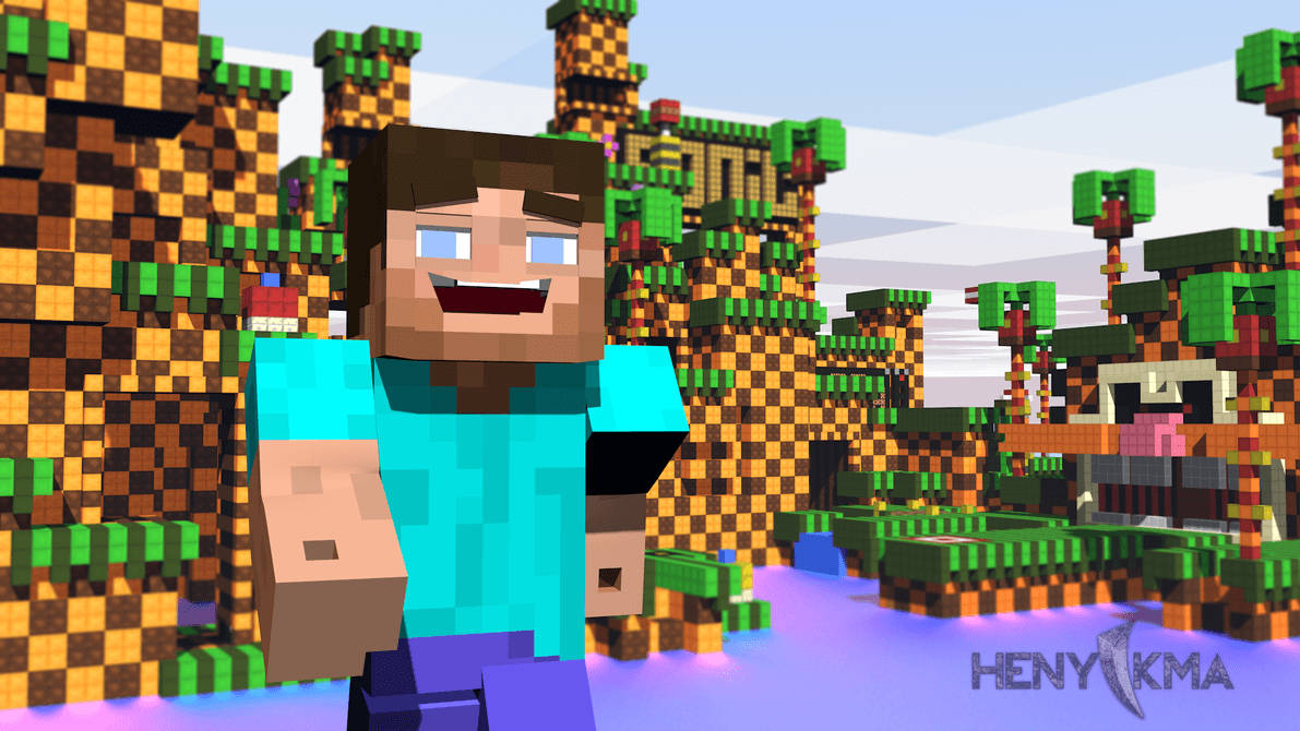 Steve Anayecheka Anafurahia Jua katika Ulimwengu wa Vitalu vya Minecraft Picha ya Ukuta