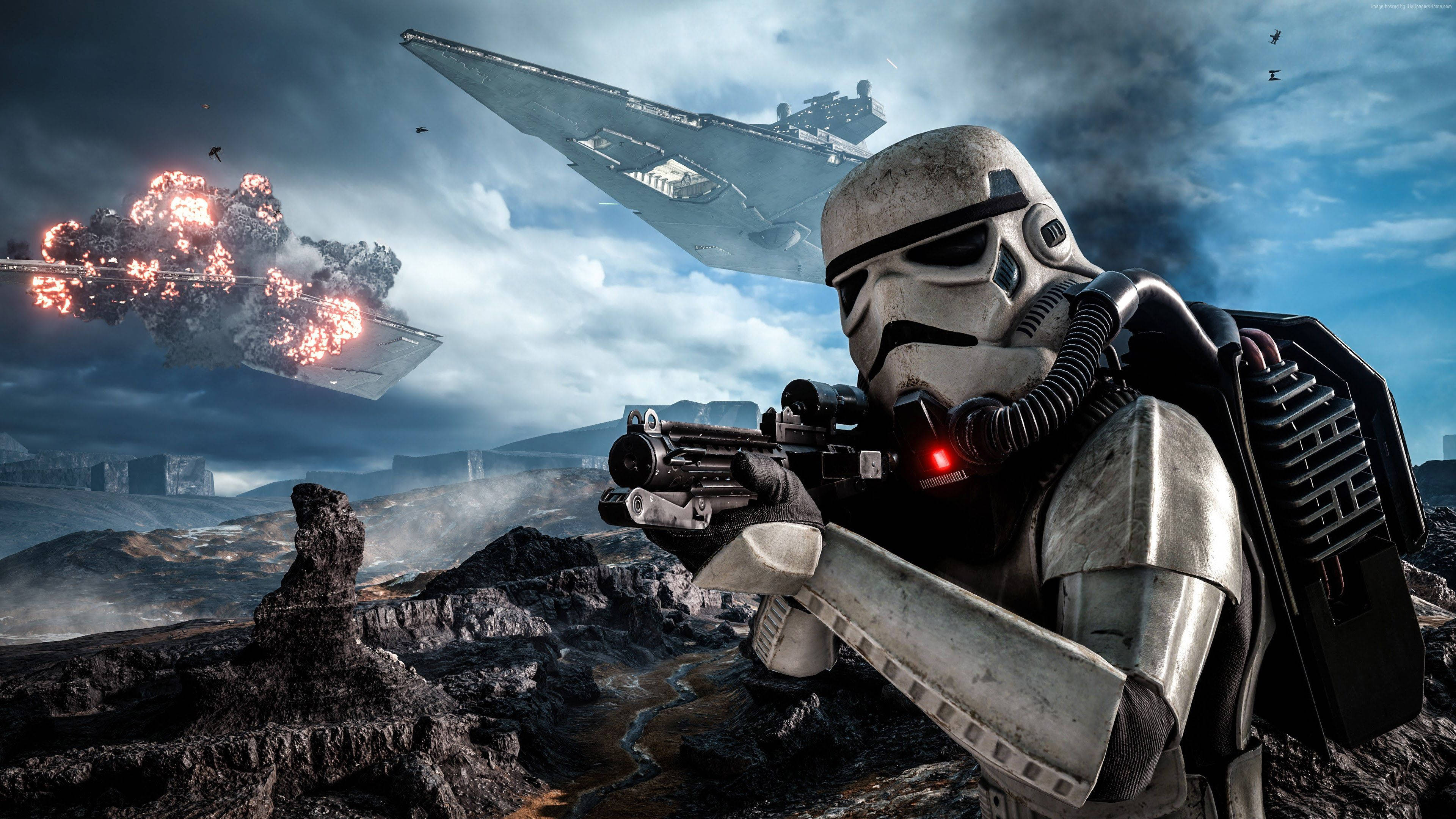 Stormtrooper anaimarisha Dola la Galactic katika ulimwengu wa Star Wars Picha ya Ukuta