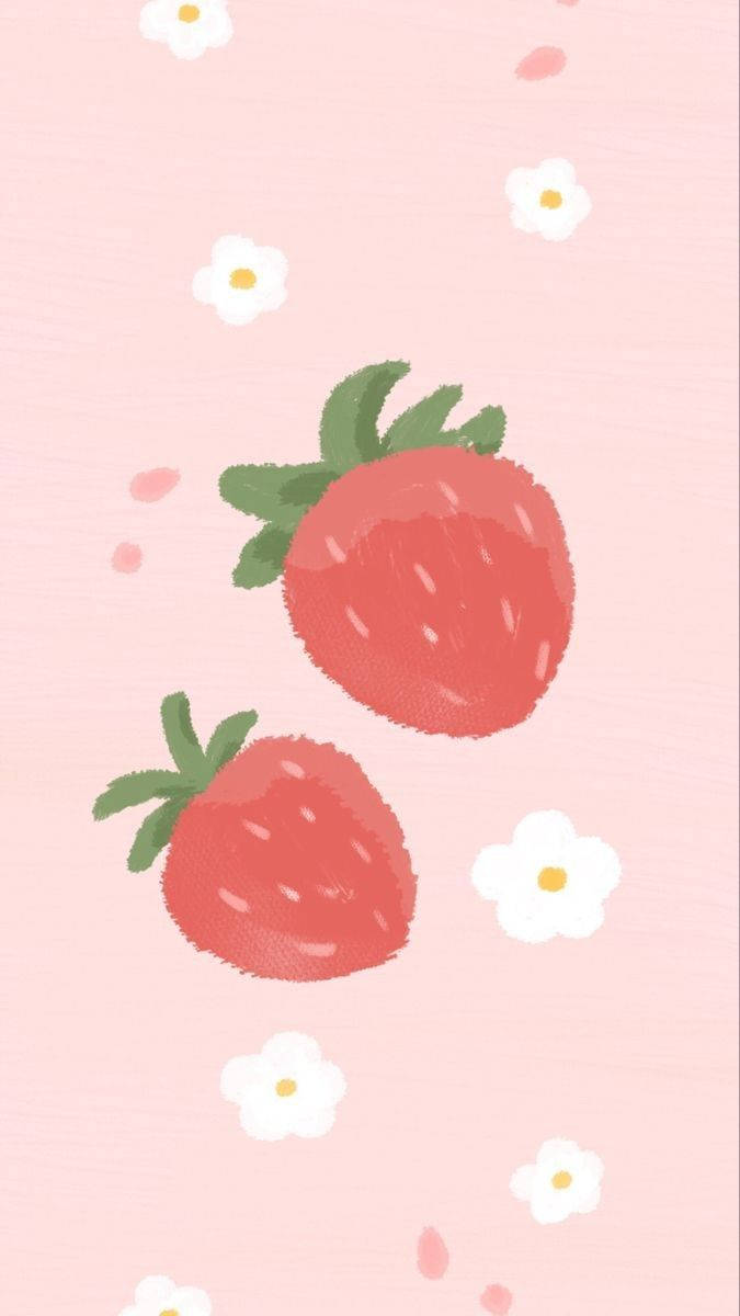 Stroberi Daisy Aesthetic Laini Picha ya Ukuta