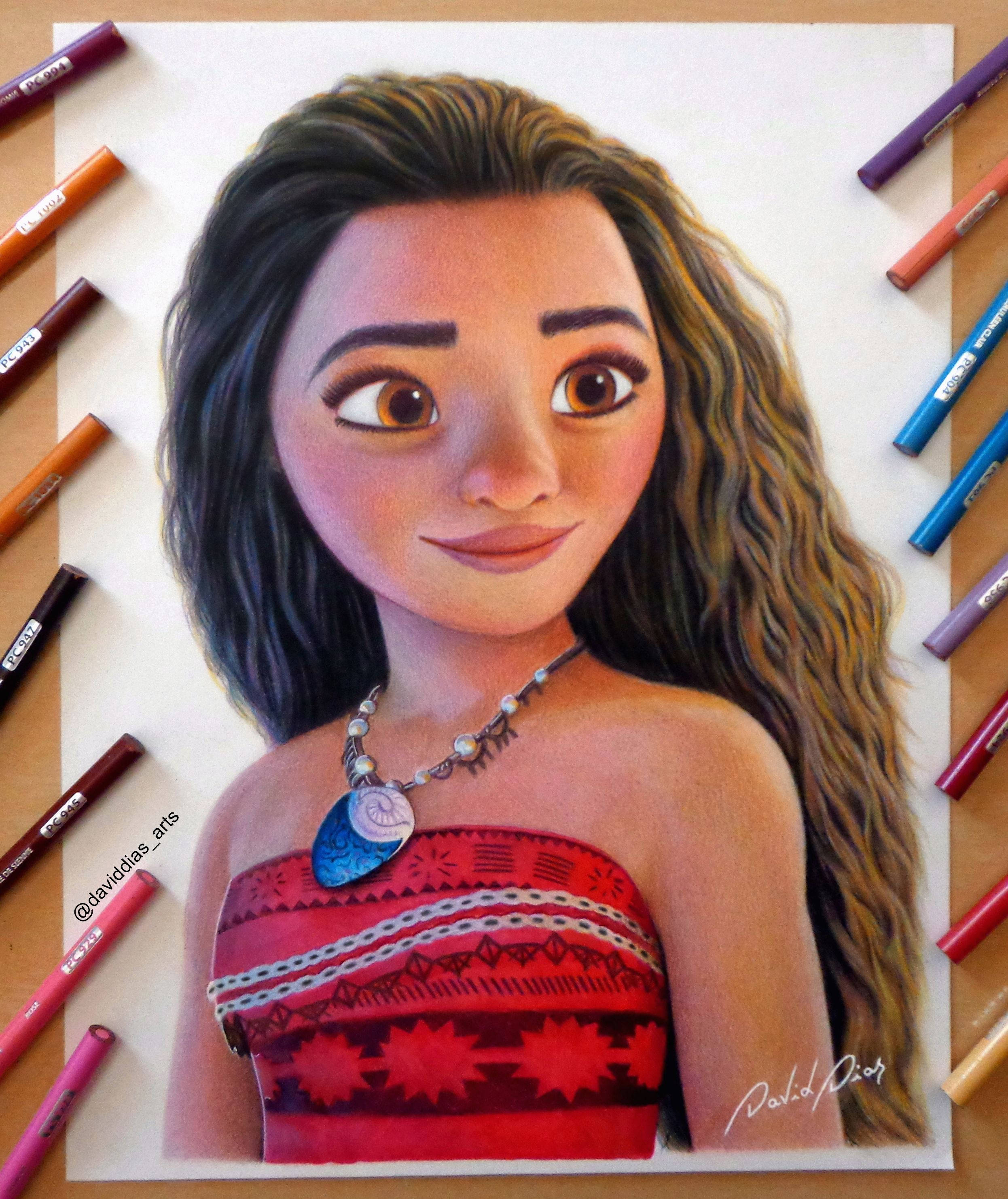 Stunning Pencil Drawing of Disney's Moana Picha ya Ukuta