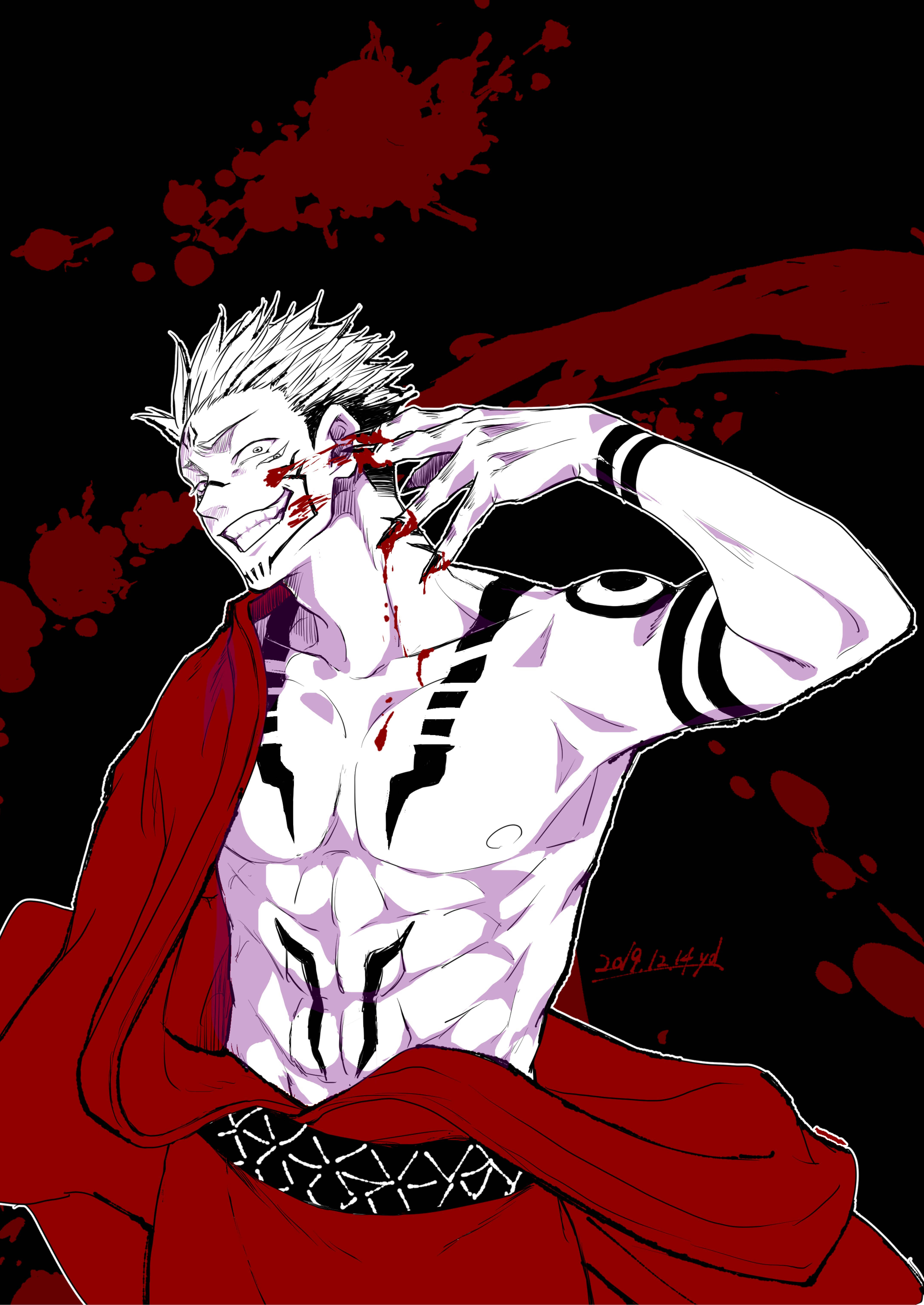 Sukuna wa Jujutsu Kaisen Amevaa Yukata Nyekundu Picha ya Ukuta