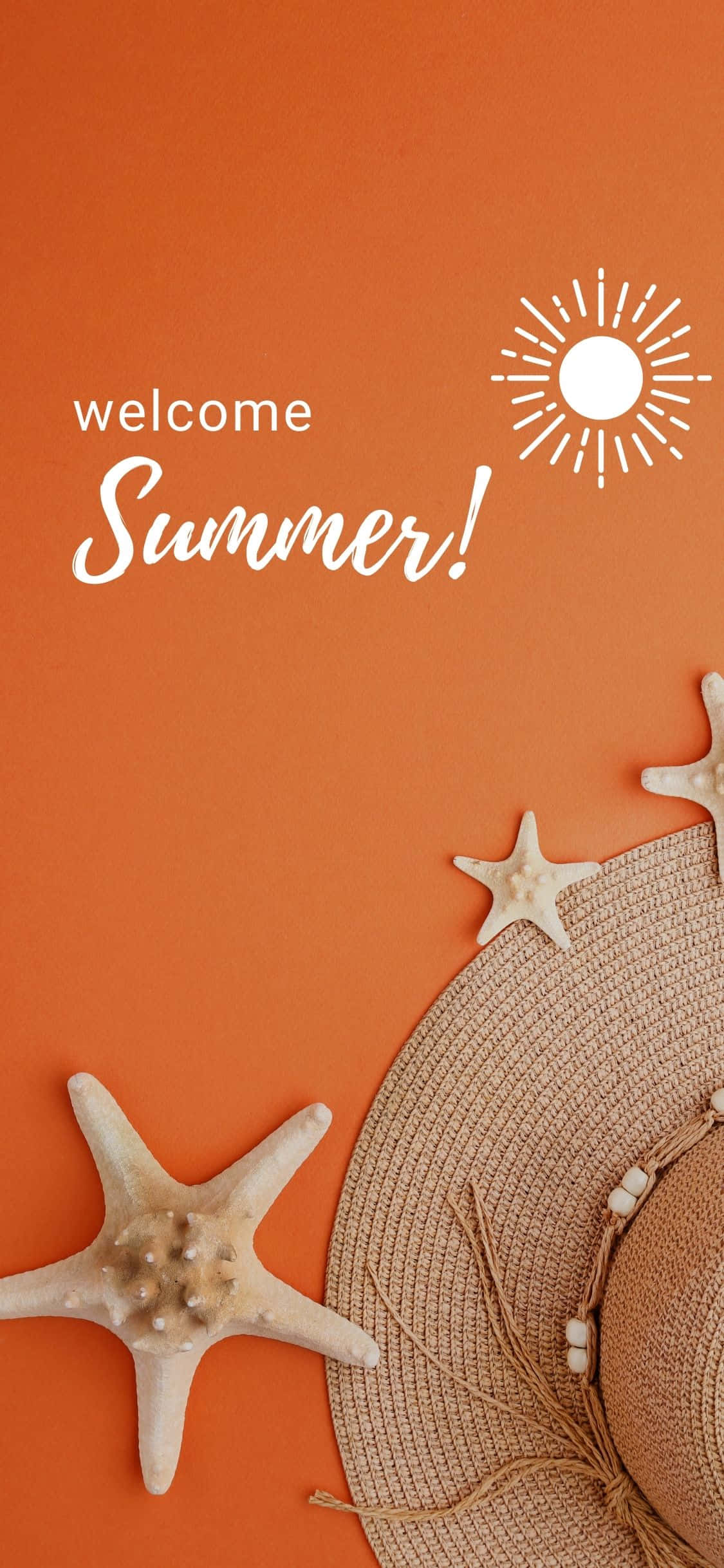 Sun Hat On Orange Table iPhone X Summer Background Picha ya Ukuta