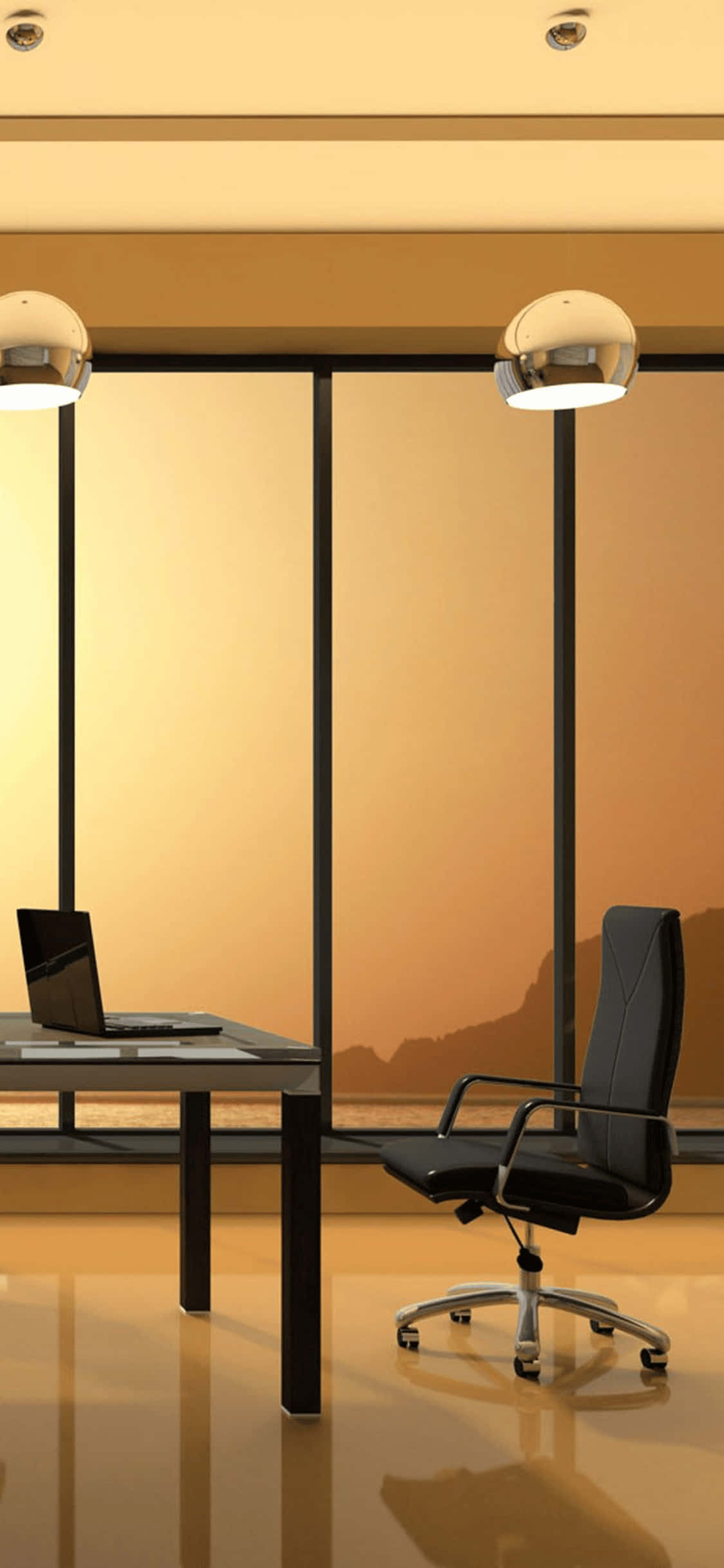 Sunset Windows iPhone X Office Background Picha ya Ukuta