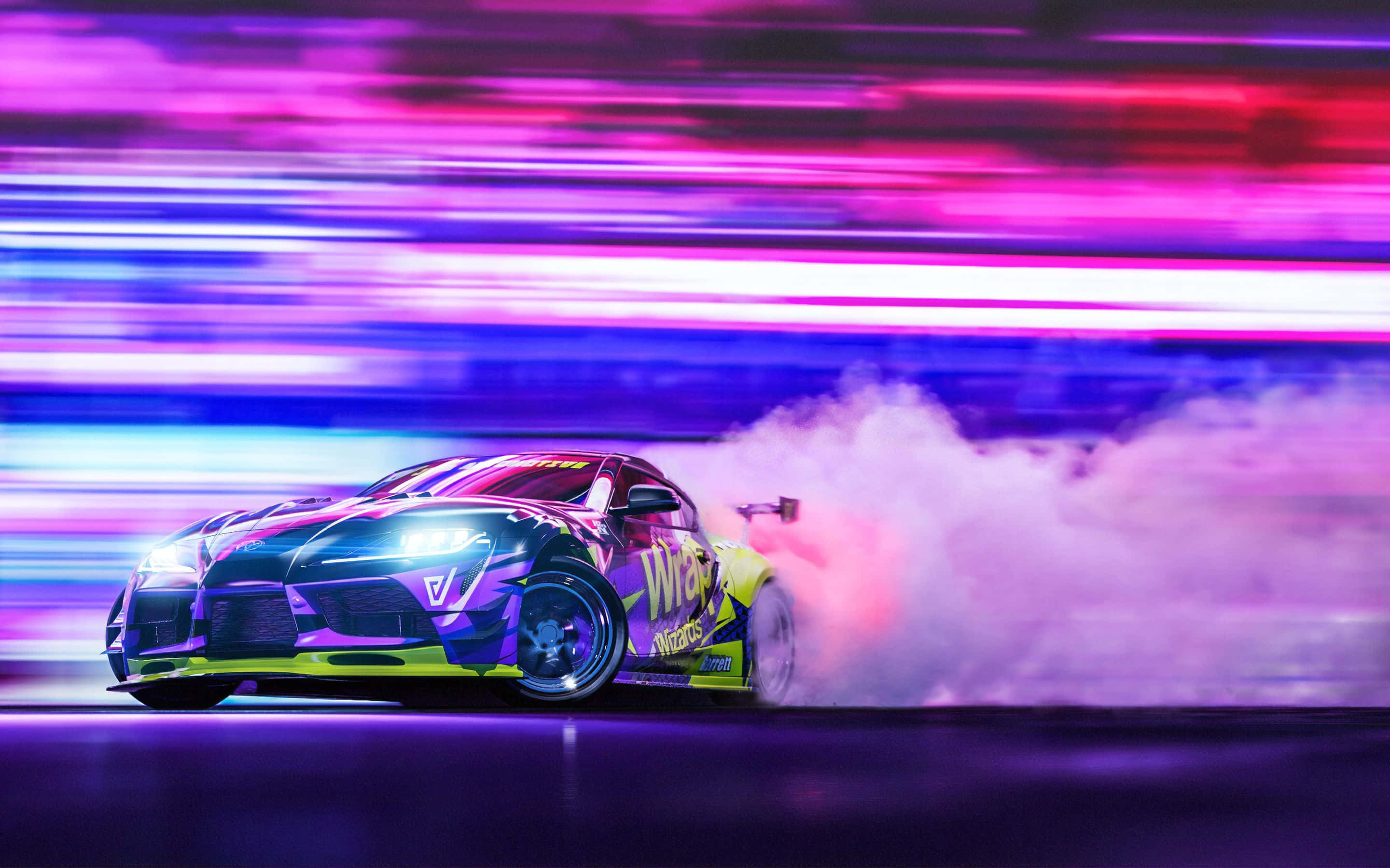 Supra Drift Zambarau Neon Blur Picha ya Ukuta