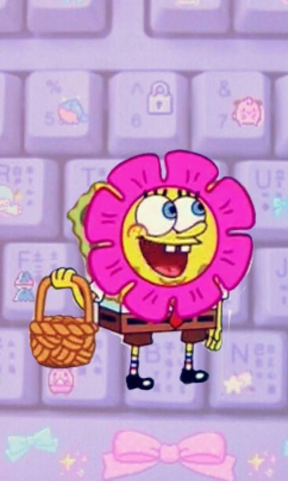 Sura ya Kisasa ya SpongeBob kwenye Kibodi Wima Picha ya Ukuta