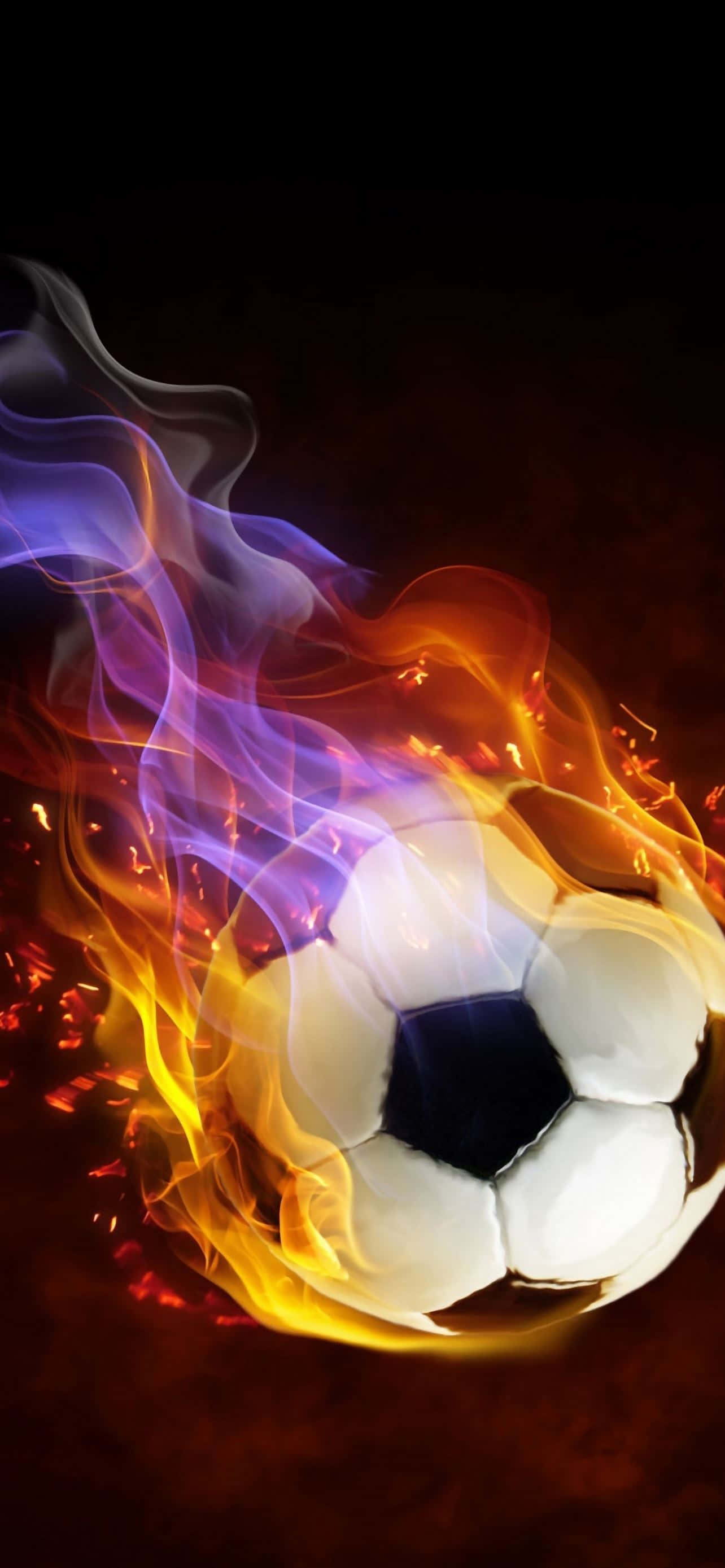Background ya Soccer Ball na Mwanga wa Purple na Orange Picha ya Ukuta