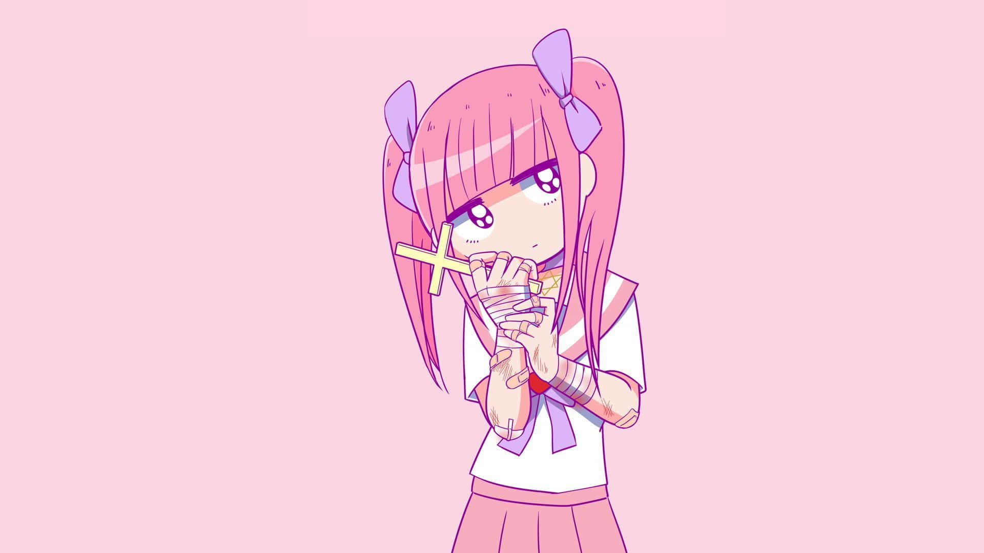 Sura ya Pink Kawaii ya Kupendeza Picha ya Ukuta
