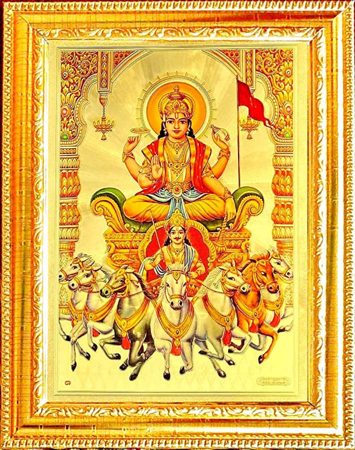 Surya Bhagwan na Framu ya Dhahabu Picha ya Ukuta