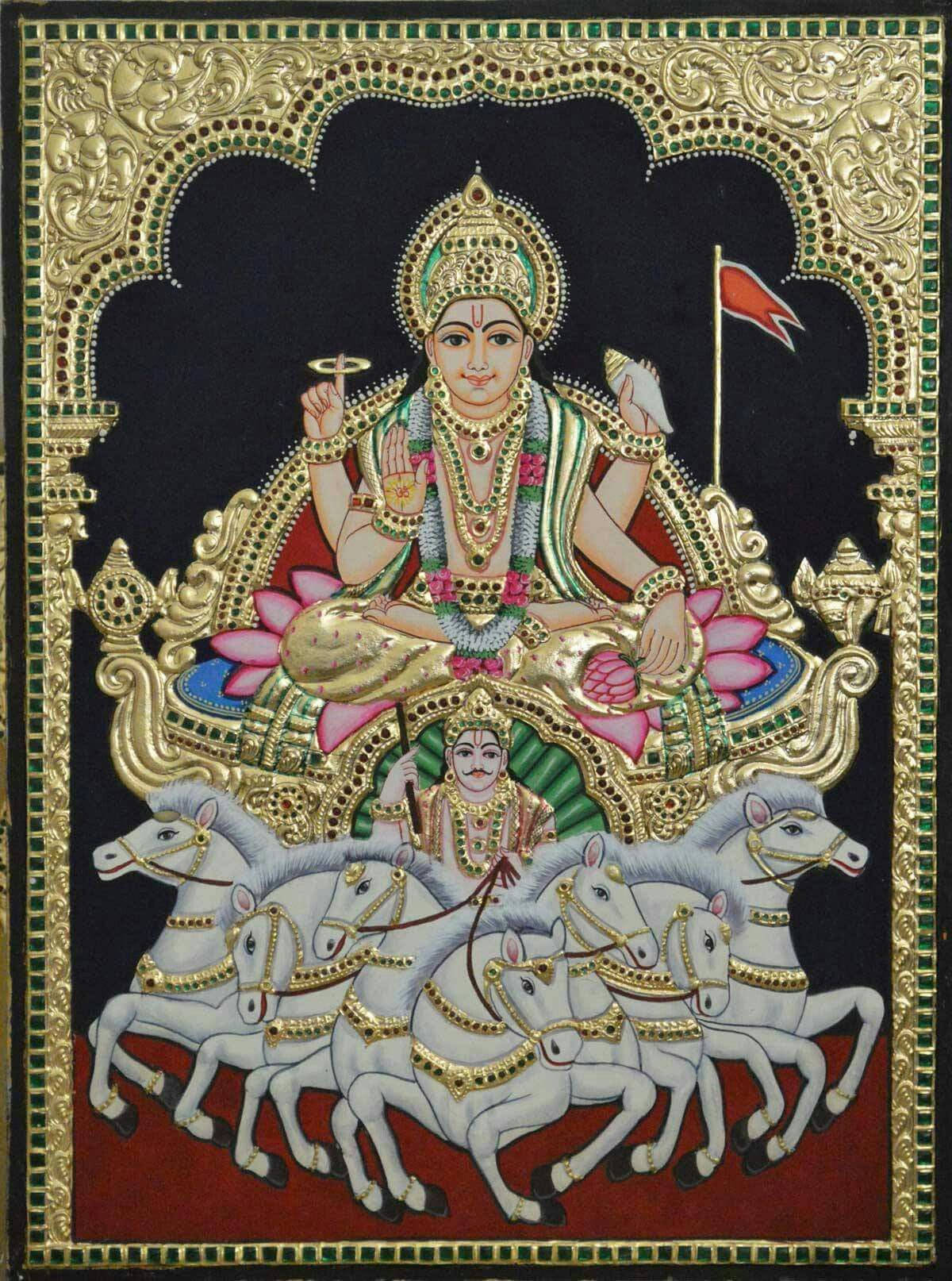 Surya Bhagwan na Muundo wa Kifahari Picha ya Ukuta