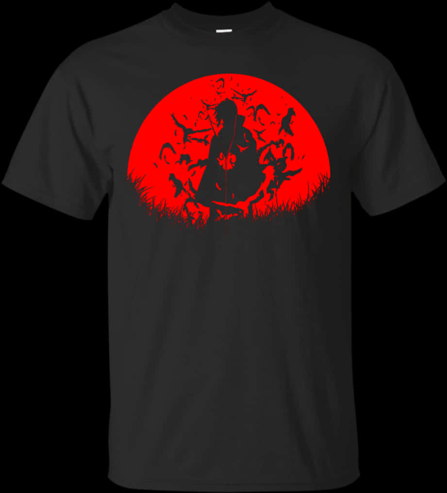 T Shirt ya Itachi Silhouette Mwezi Mwekundu Picha ya Ukuta