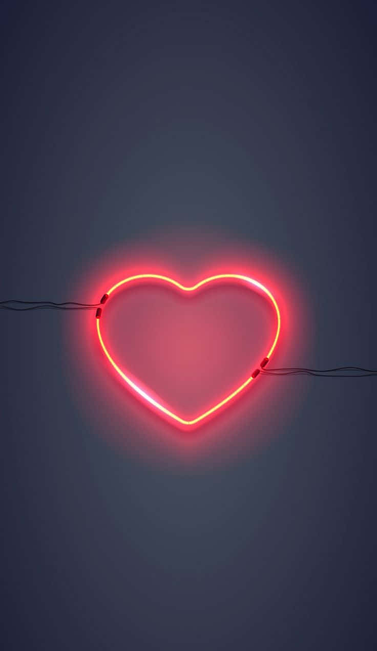 Taa Nyekundu ya Neon ya Moyo Ukutani Picha ya Ukuta