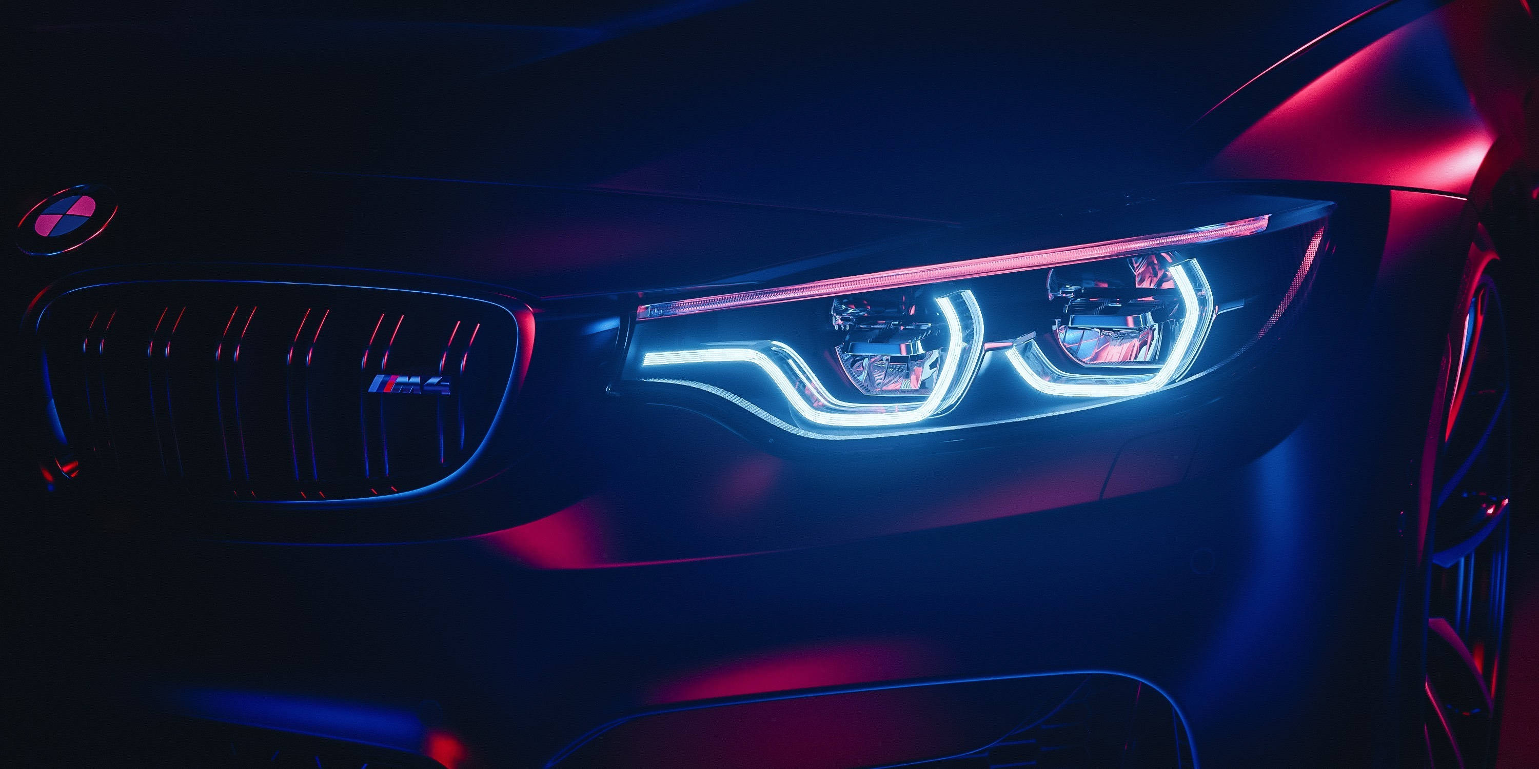 Taa za Mbele za BMW M4 Full HD Picha ya Ukuta