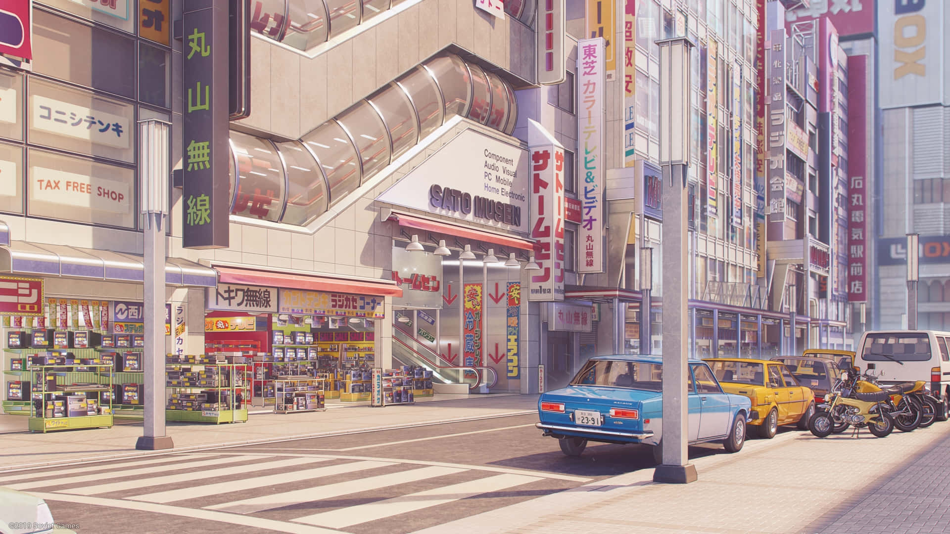 Taa za neon za Anime City zing'ara kwa mng'ao usiku angani! Picha ya Ukuta