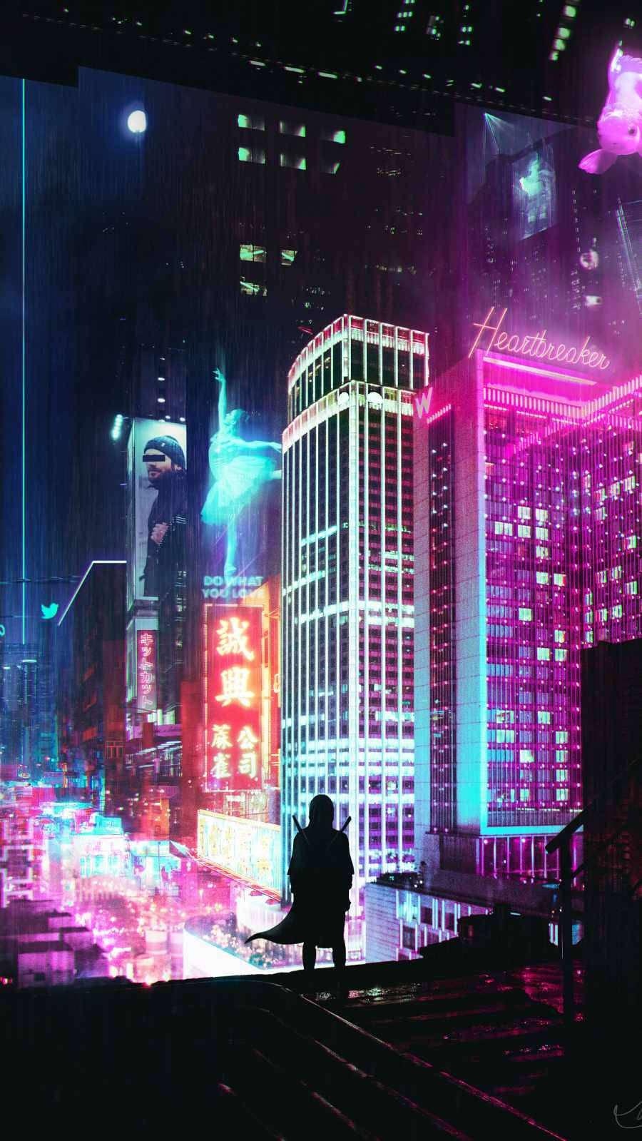 Taa za Neon za Jiji la Cyberpunk iPhone X Picha ya Ukuta