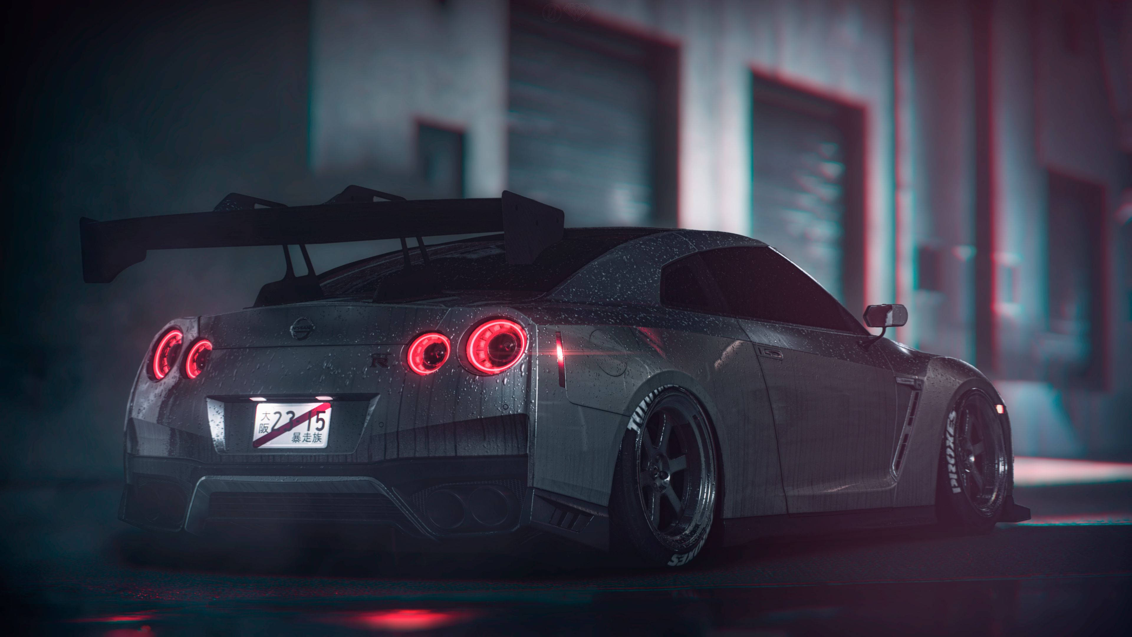 Taa za Nyuma za Nissan GT R ya Rangi ya Kijivu 4K Picha ya Ukuta