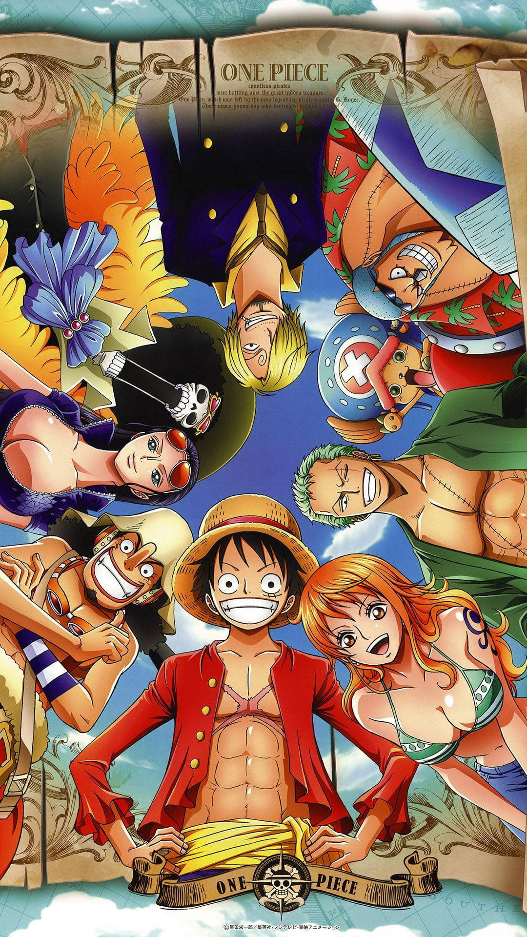 Tabasamu la Luffy na Wanamaji wa Kofia za Majani Picha ya Ukuta