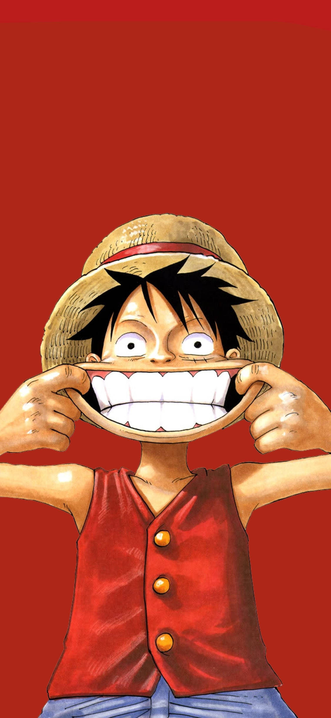 Tabasamu la Luffy kwenye Mandhari Nyekundu Picha ya Ukuta