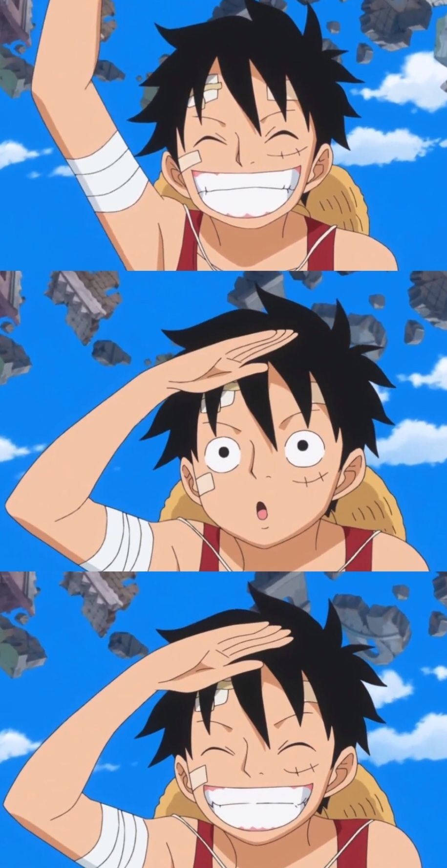 Tabasamu la Luffy Akiweka Mkono Kwenye Paji la Uso Picha ya Ukuta