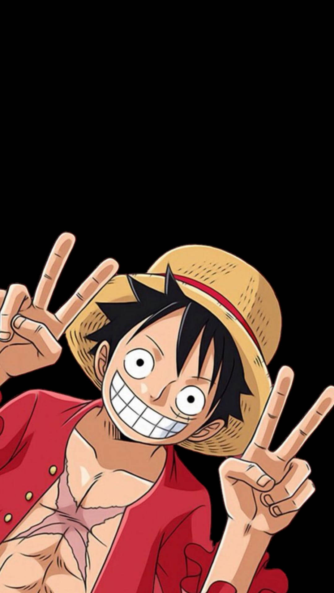 Tabasamu la Monkey D. Luffy na Ishara za Amani Picha ya Ukuta
