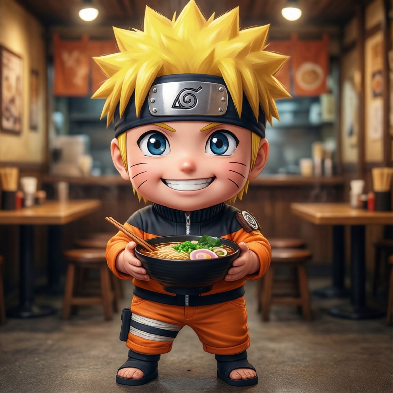 Tabasamu ya Naruto na Rameni Picha ya Ukuta