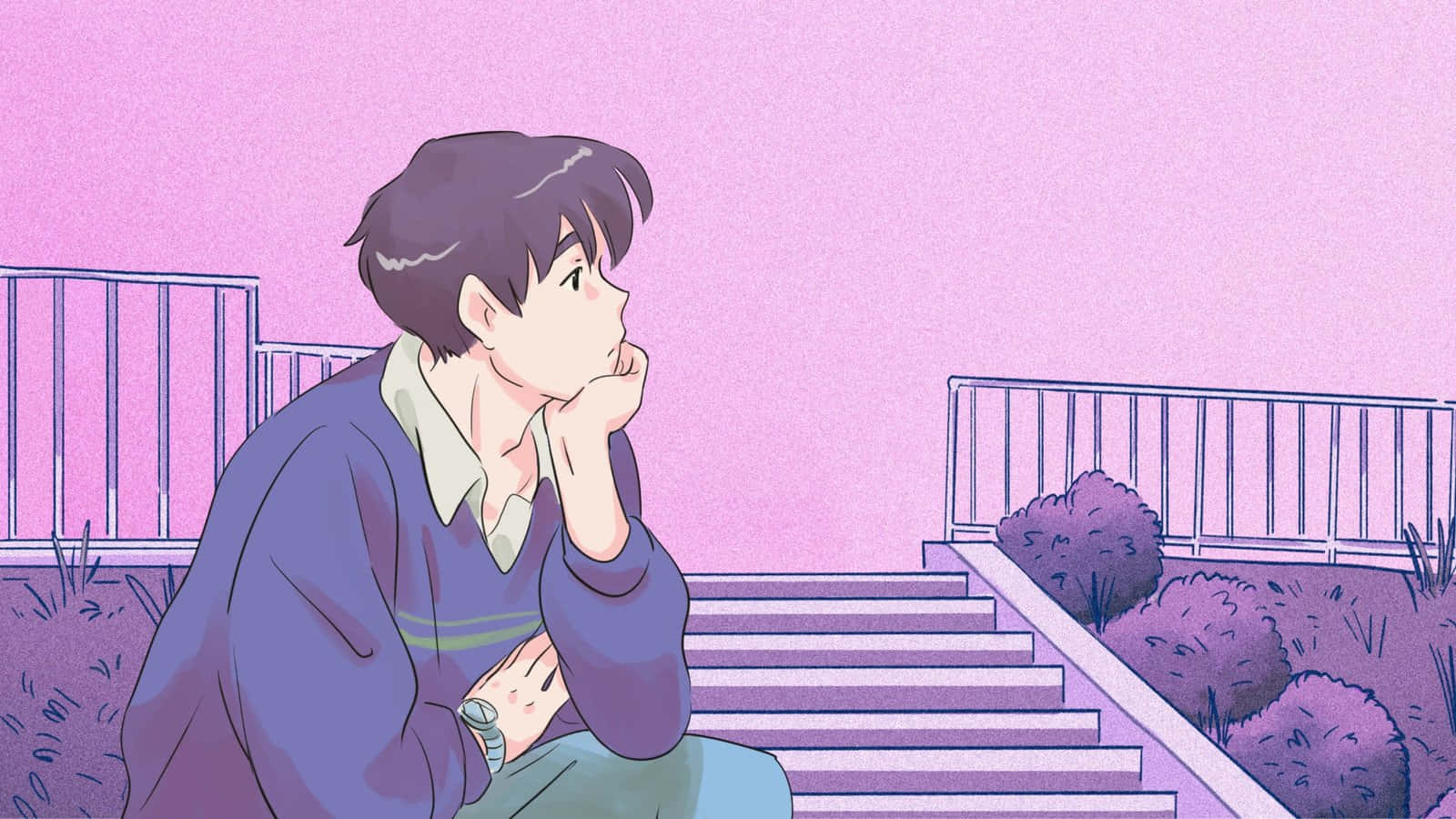 Tabia kutoka Anime katika mazingira ya pink aesthetic Picha ya Ukuta