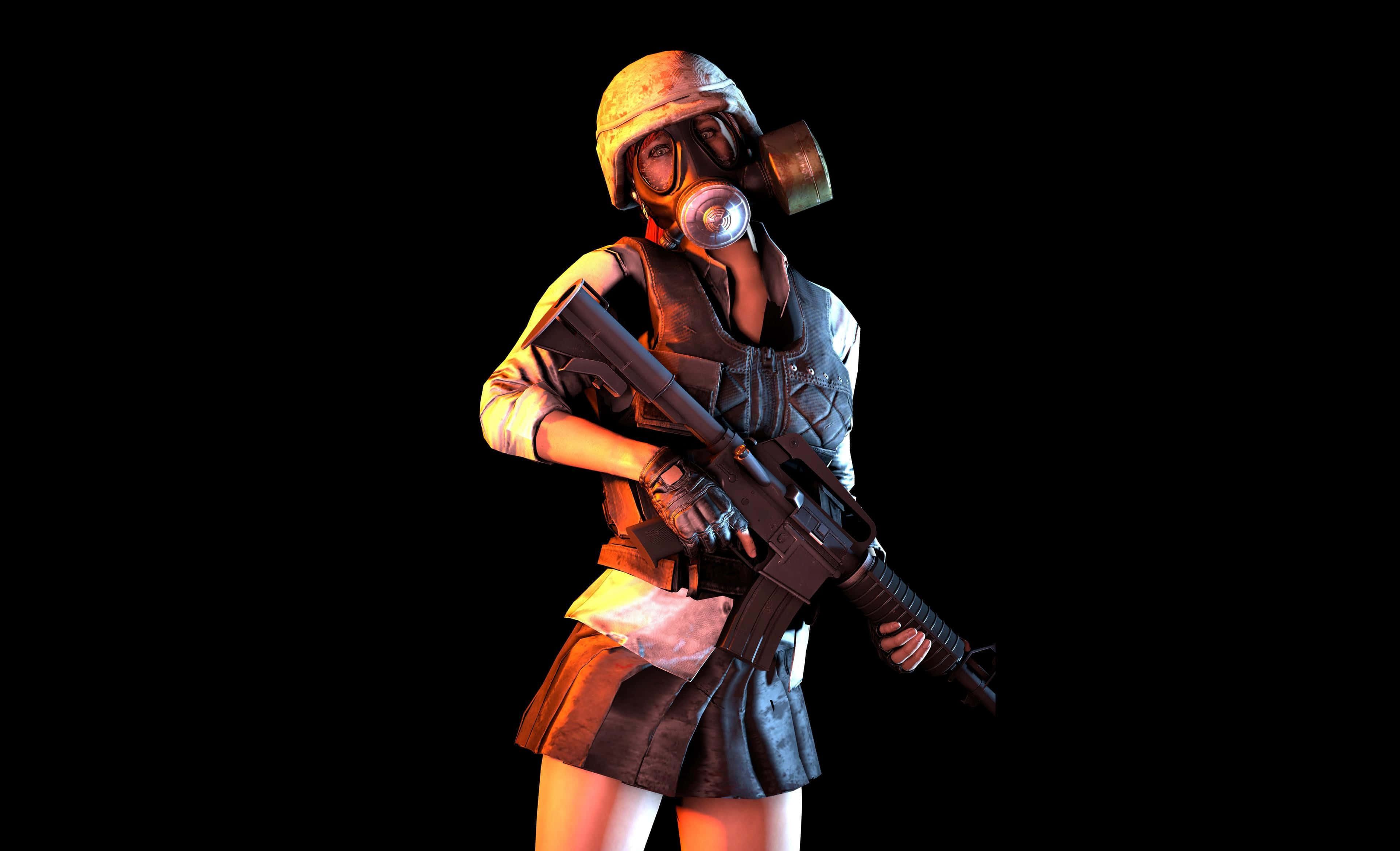 Tabia ya Kike ya PUBG Akiwa na Kinyago cha Gesi Picha ya Ukuta