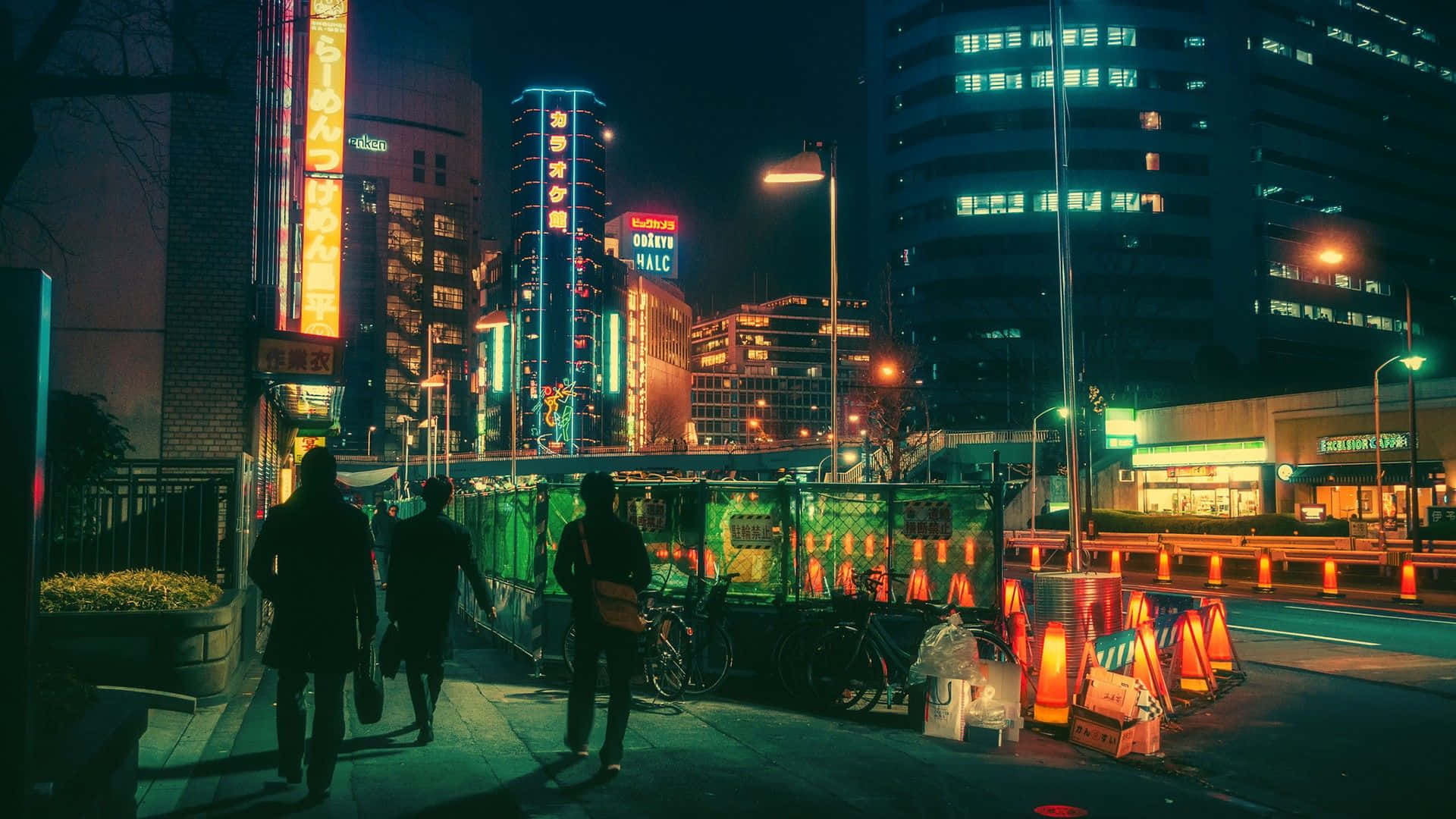 Tafuta oasis ya mji wa Neon City Picha ya Ukuta