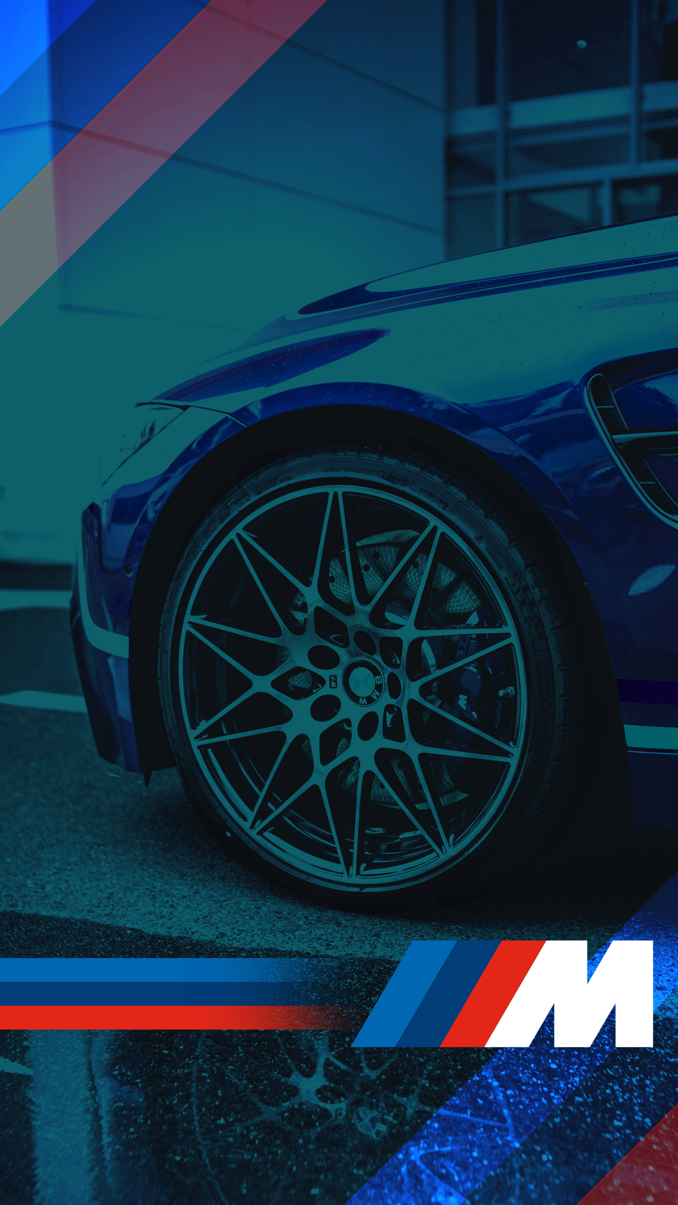 Tairi la Gari la Bluu na Nembo ya BMW M Picha ya Ukuta