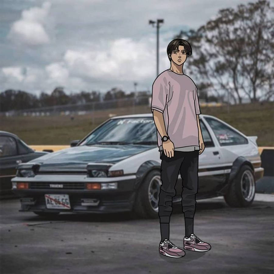 Takumi Fujiwara Mbele Ya Gari Anime Picha ya Ukuta