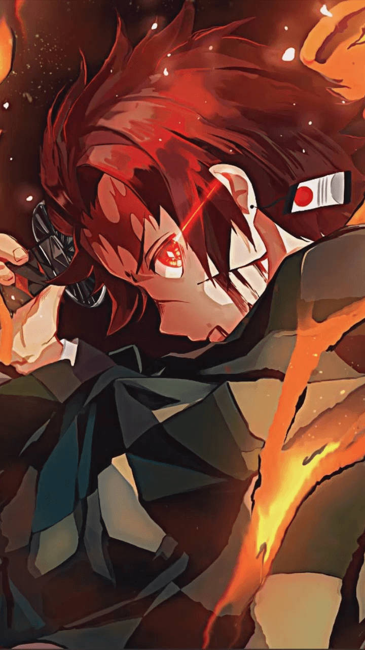 Tanjiro Kamado Macho Yanayowaka Nyekundu Picha ya Ukuta