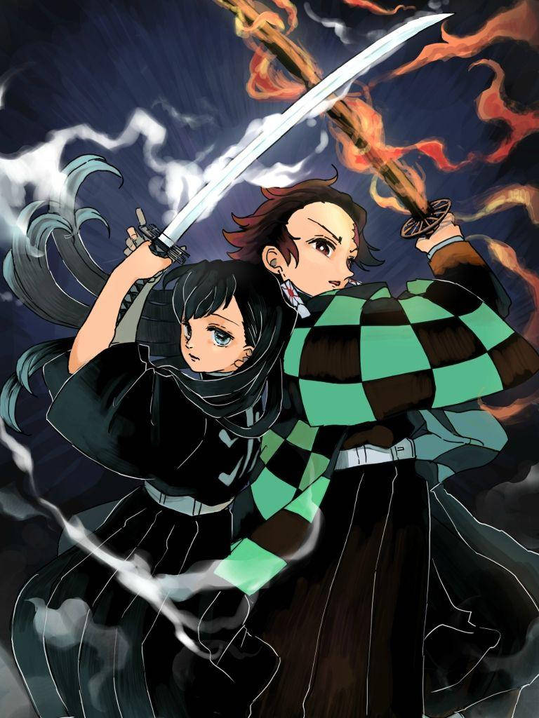 Tanjiro na Muichiro wa Demon Slayer kwa Simu Picha ya Ukuta