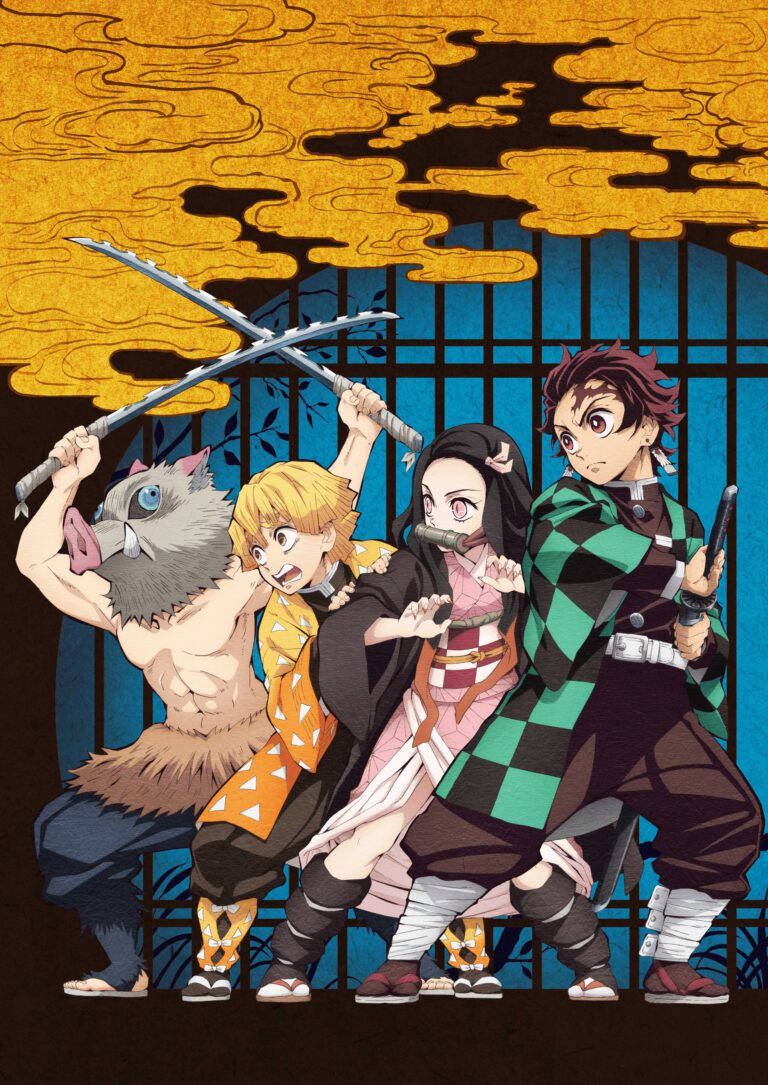 Tanjiro na Nezuko Inosuke Zenitsu Wingu la Njano Picha ya Ukuta