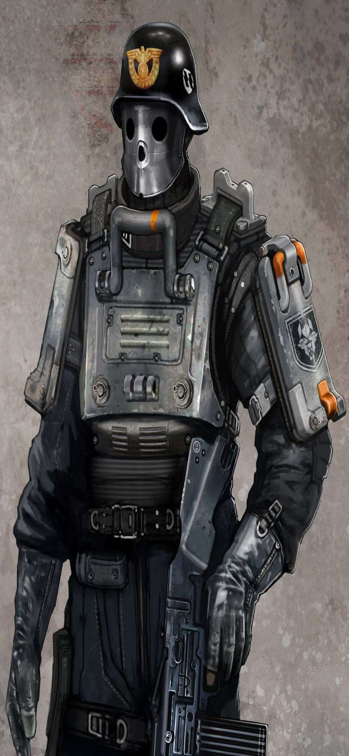 Tayari kwa safari ya mchezo wa kugundua na iPhone Xs na Wolfenstein II? Picha ya Ukuta