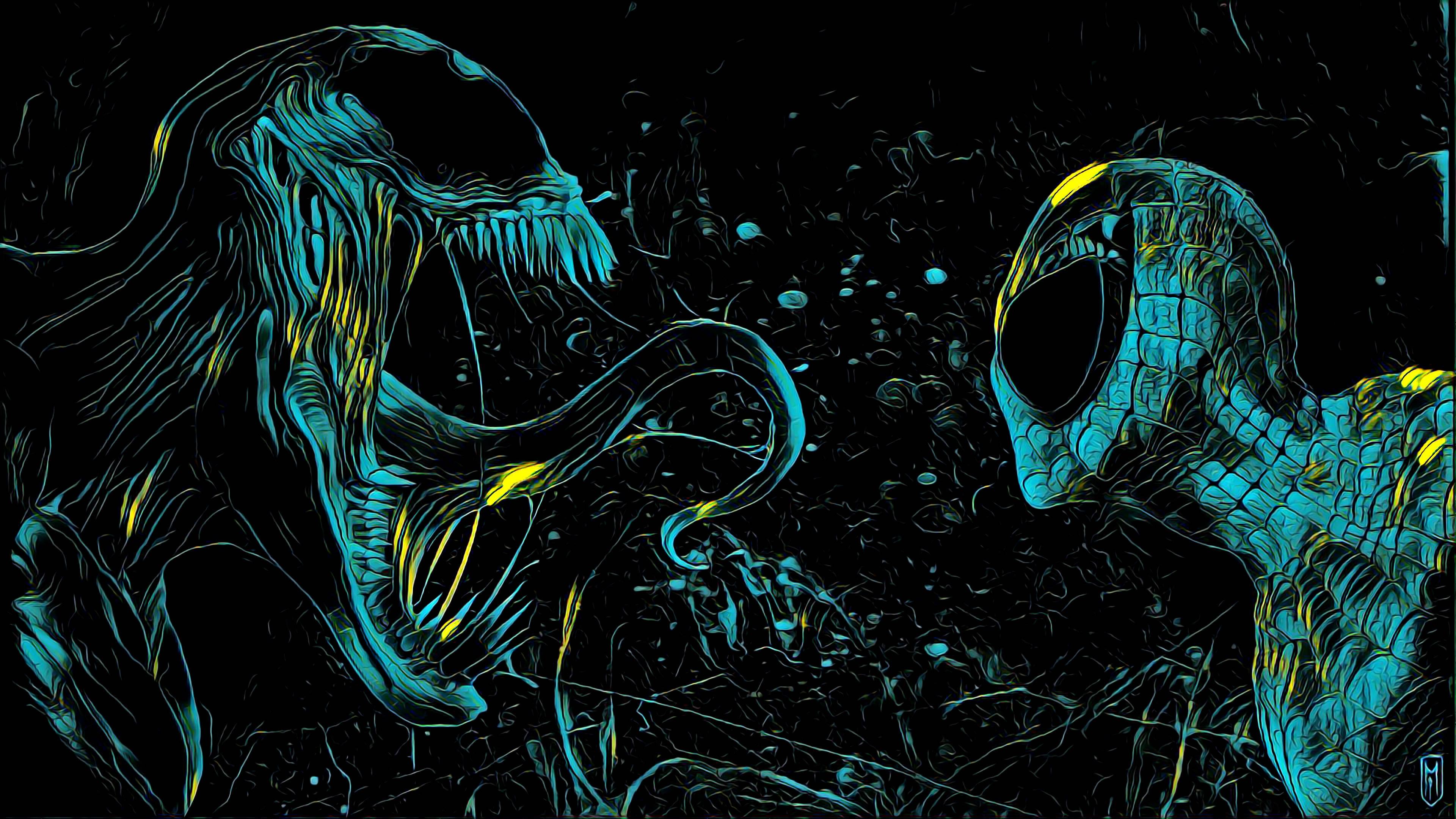 Teal 4K Ultra HD Venom na Spider-Man Picha ya Ukuta