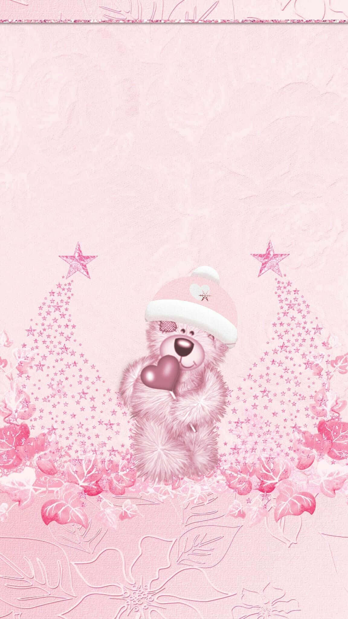 Teddy Bear wa Krismasi wa Pink Picha ya Ukuta