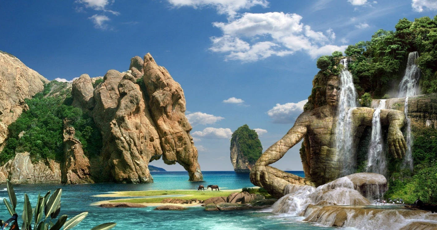 Tembo na Buddha Asili ya 3D Picha ya Ukuta