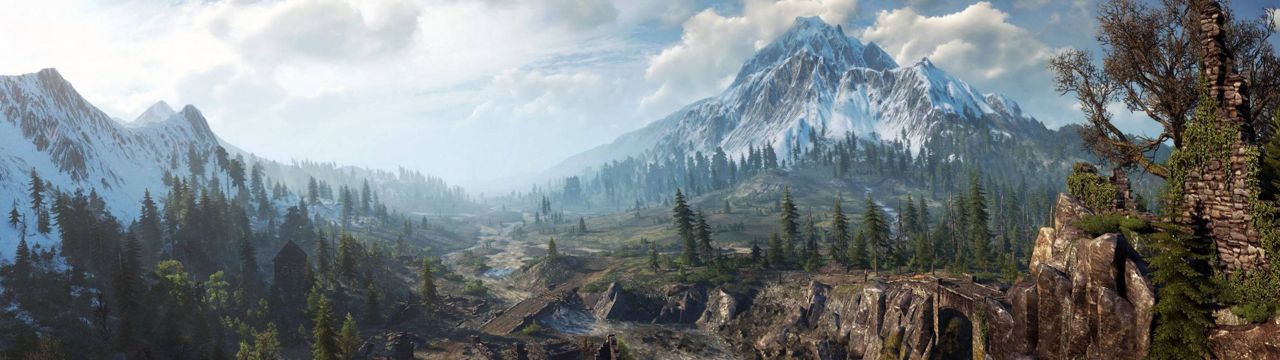 the elder scrolls iii - mandhari ya mlima yenye miti na theluji Picha ya Ukuta