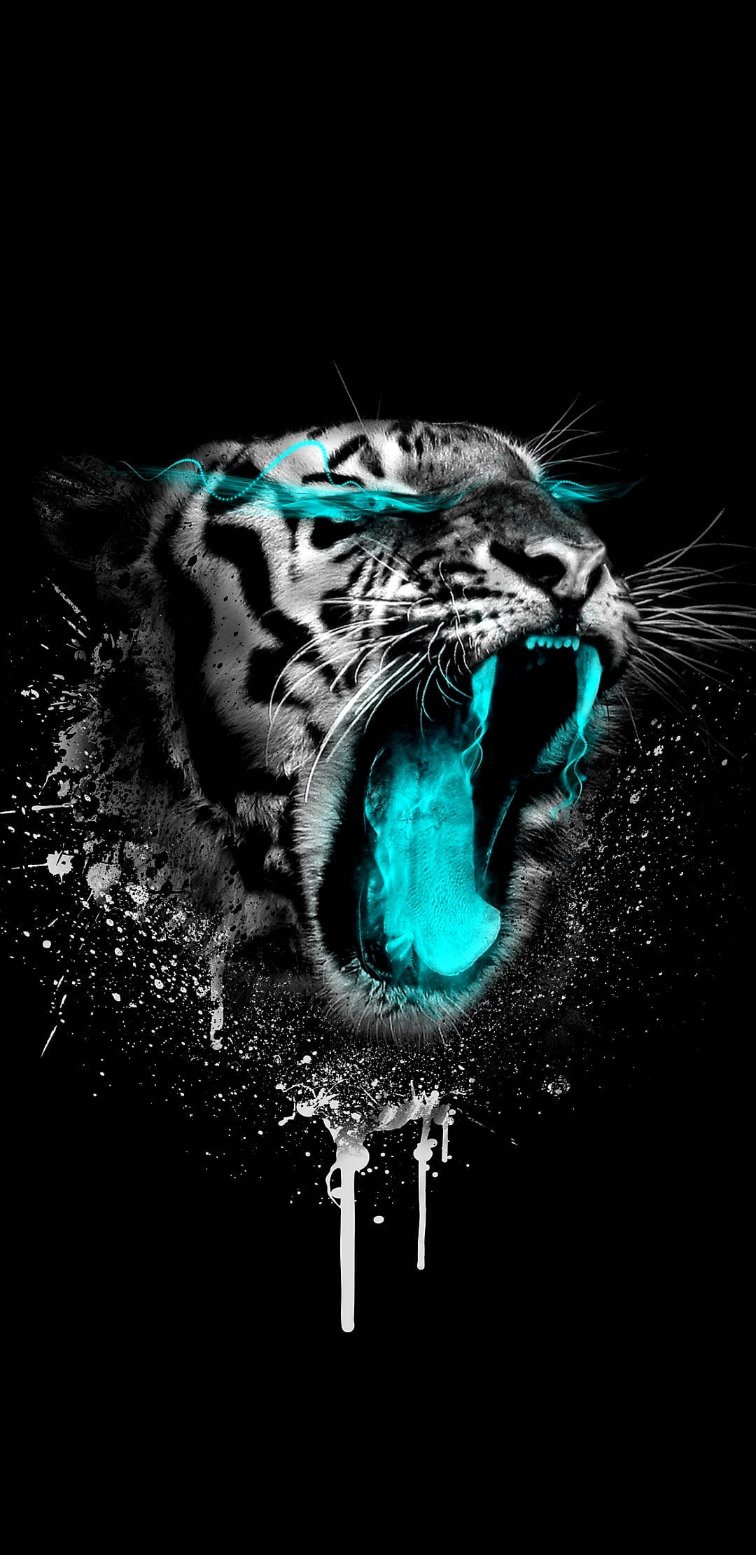 Tiger Mkali wa Bluu ya Neoni Picha ya Ukuta