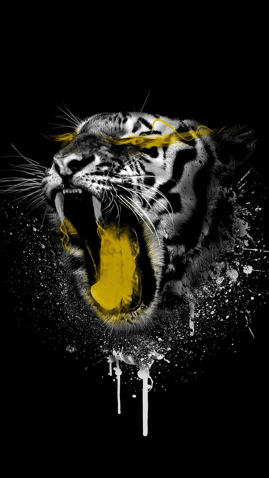 Tiger Mkali wa Neon Njano Picha ya Ukuta