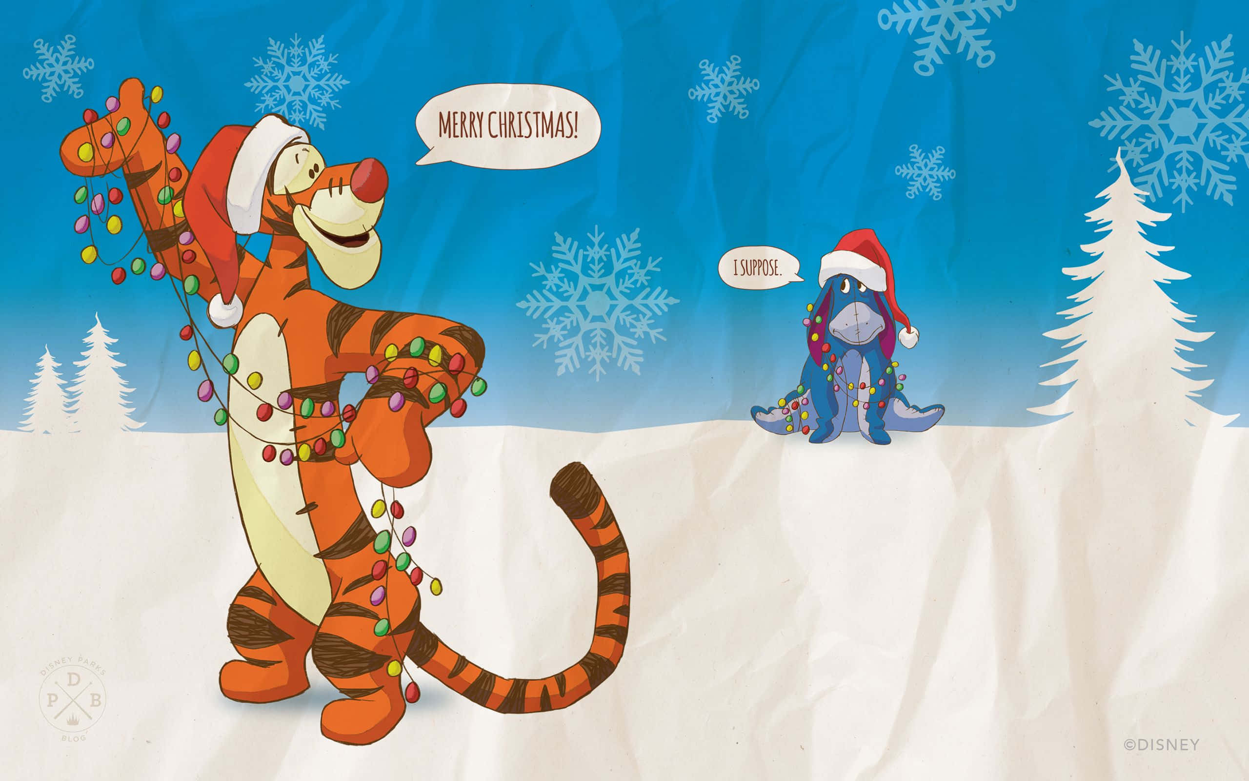 Tigger na Baba Christmas kwenye theluji Picha ya Ukuta