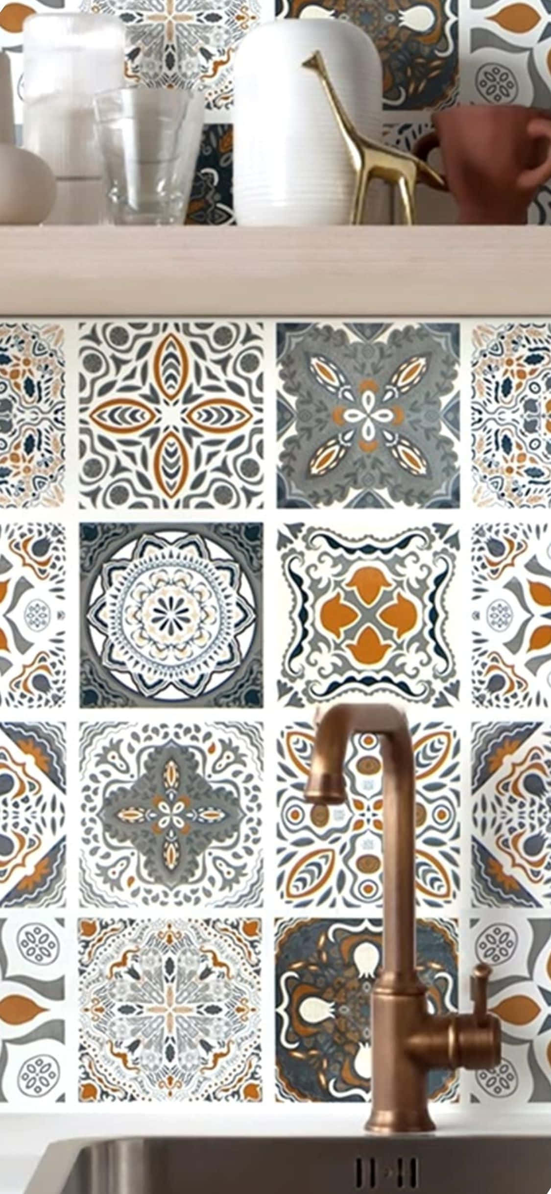 Tile Sticker iPhone X Kitchen Background Picha ya Ukuta