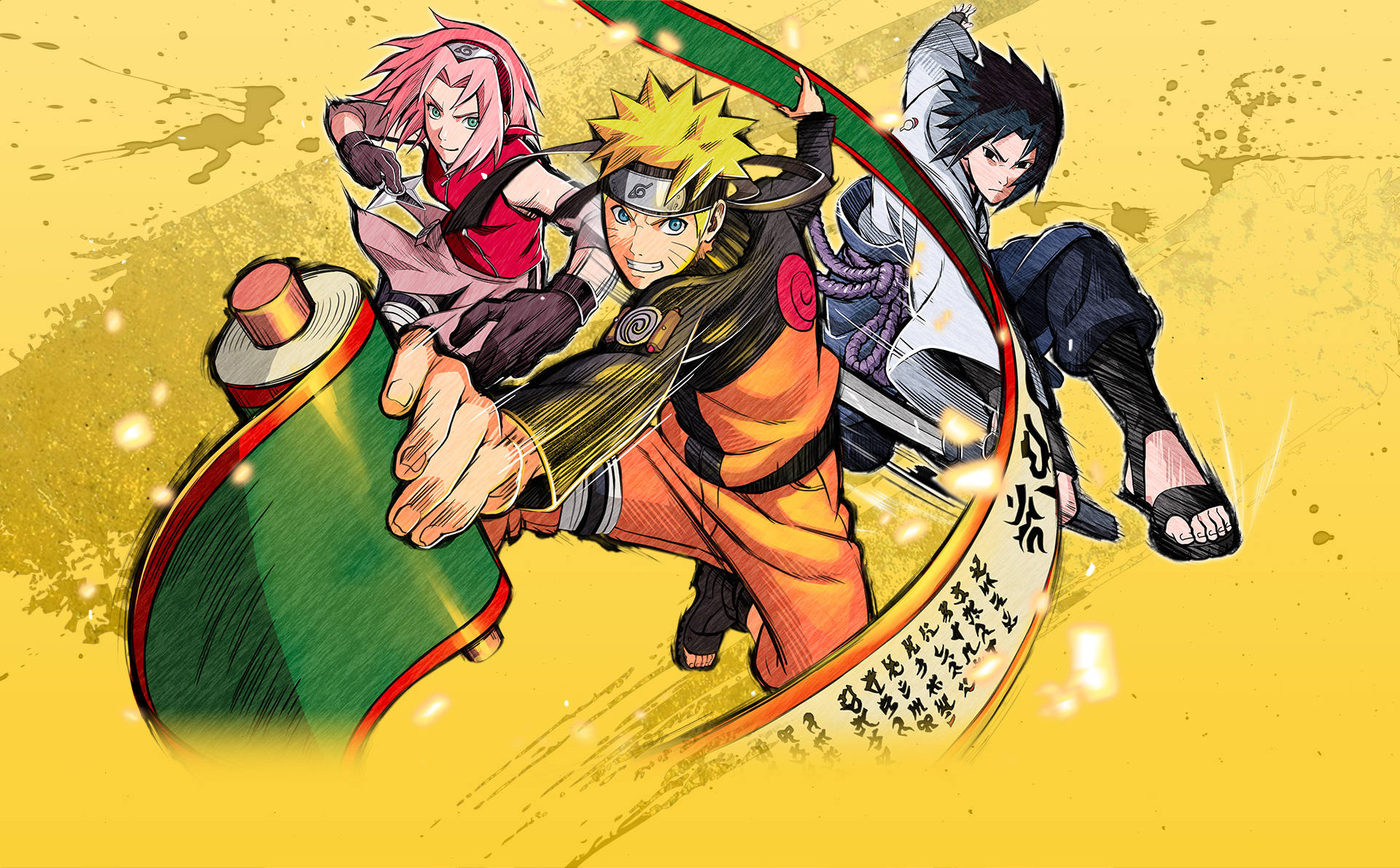 Timu ya Trio Sakura, Naruto na Sasuke Picha ya Ukuta