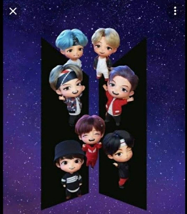 TinyTan BTS Inang'aa Dhidi ya Mandhari ya Nyota za Bluu Picha ya Ukuta