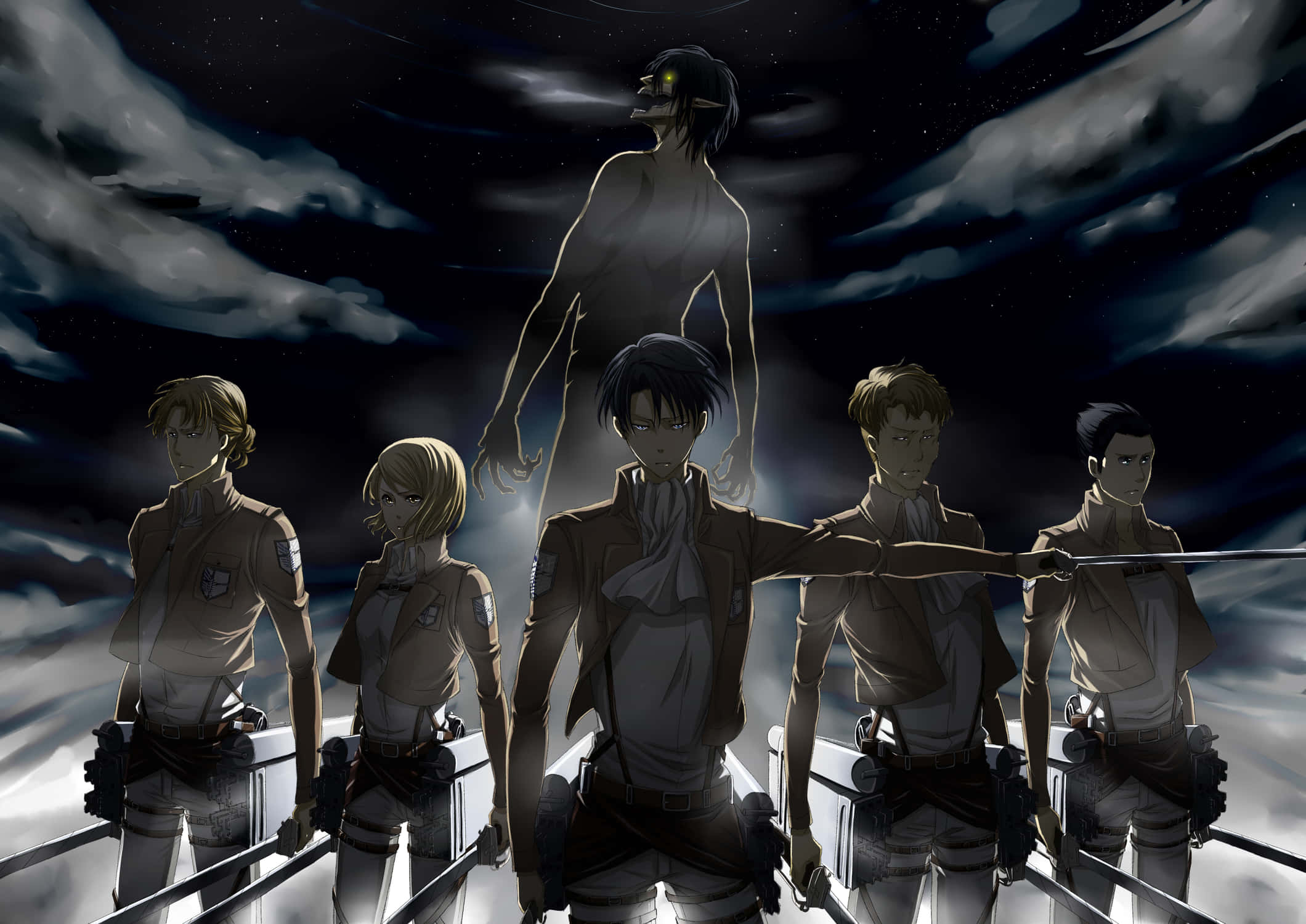 “Titan mkuu yuko tayari kuingia kwenye vita ya wanadamu katika Attack on Titan” Picha ya Ukuta