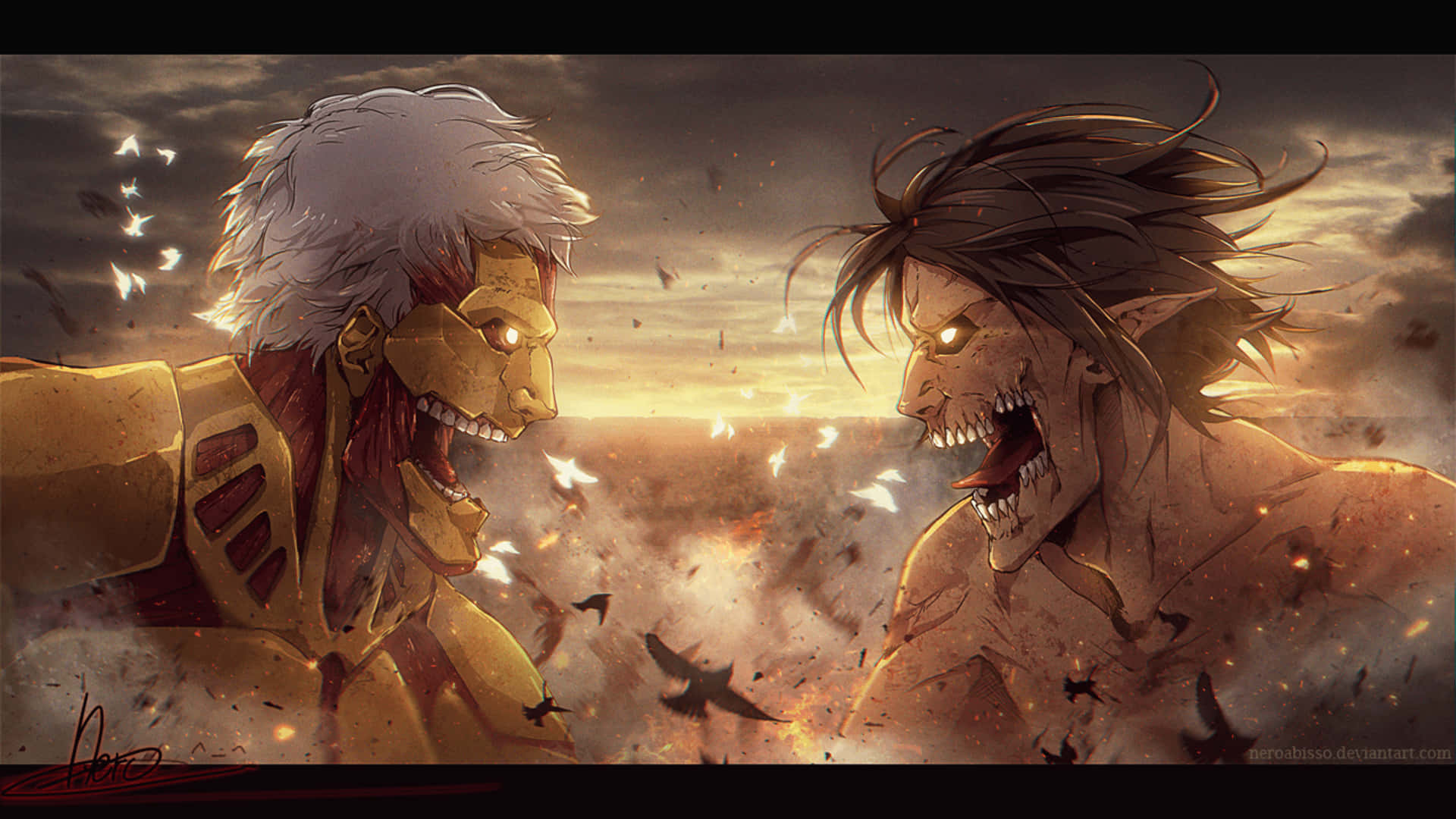 Titan Reiner dhidi ya Titan Eren Pfp Picha ya Ukuta